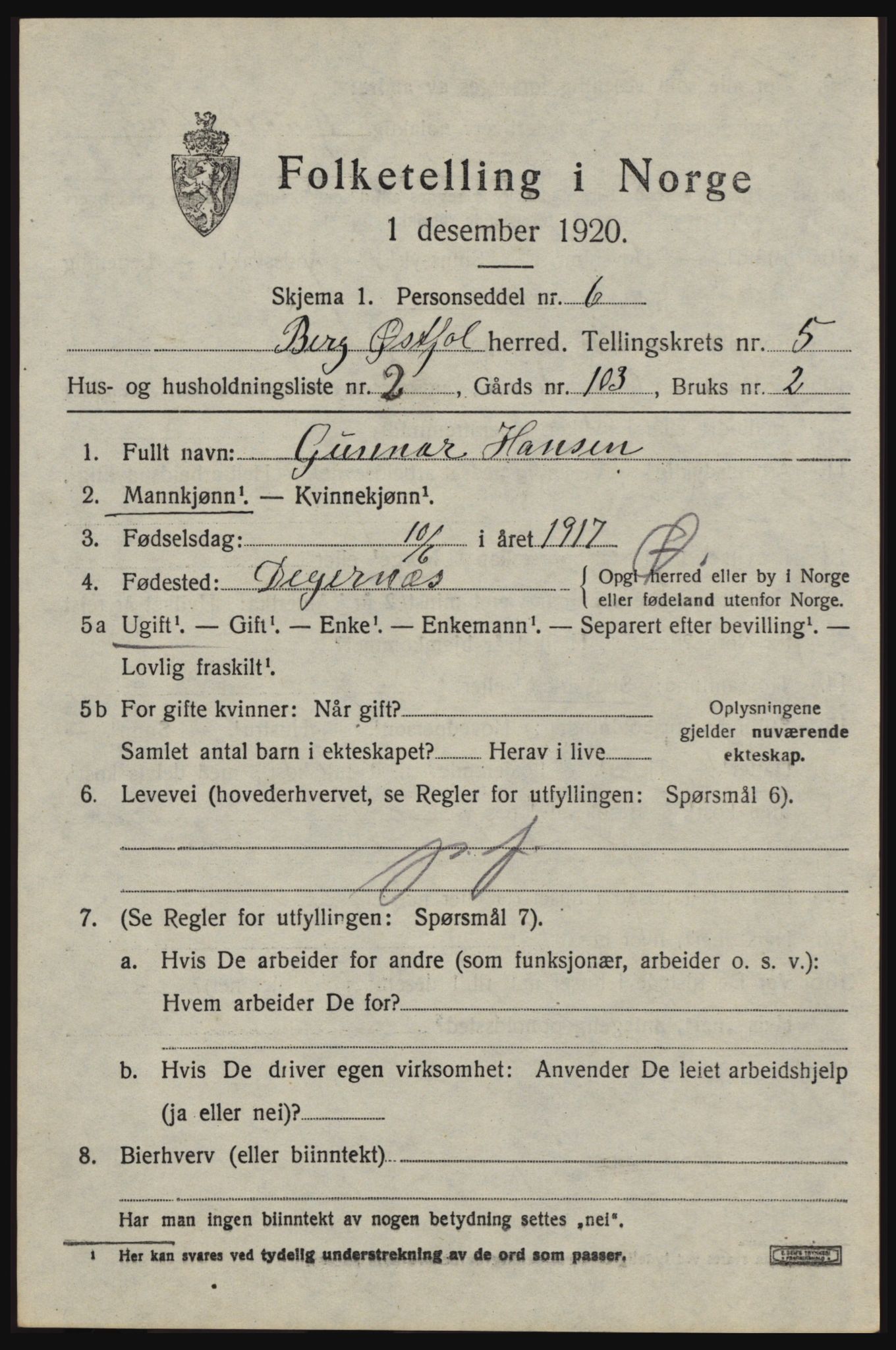 SAO, 1920 census for Berg, 1920, p. 9251