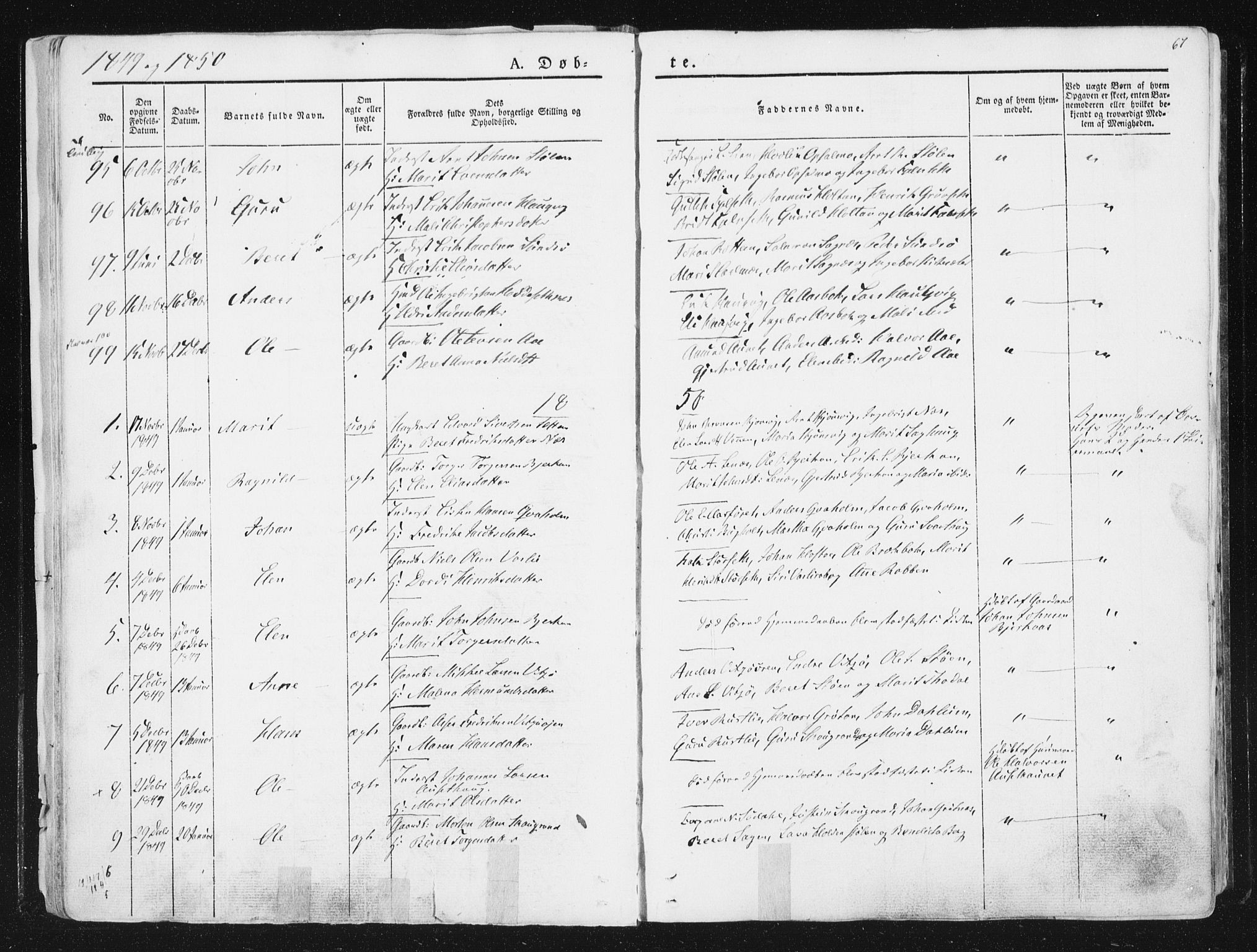 Ministerialprotokoller, klokkerbøker og fødselsregistre - Sør-Trøndelag, SAT/A-1456/630/L0493: Parish register (official) no. 630A06, 1841-1851, p. 67