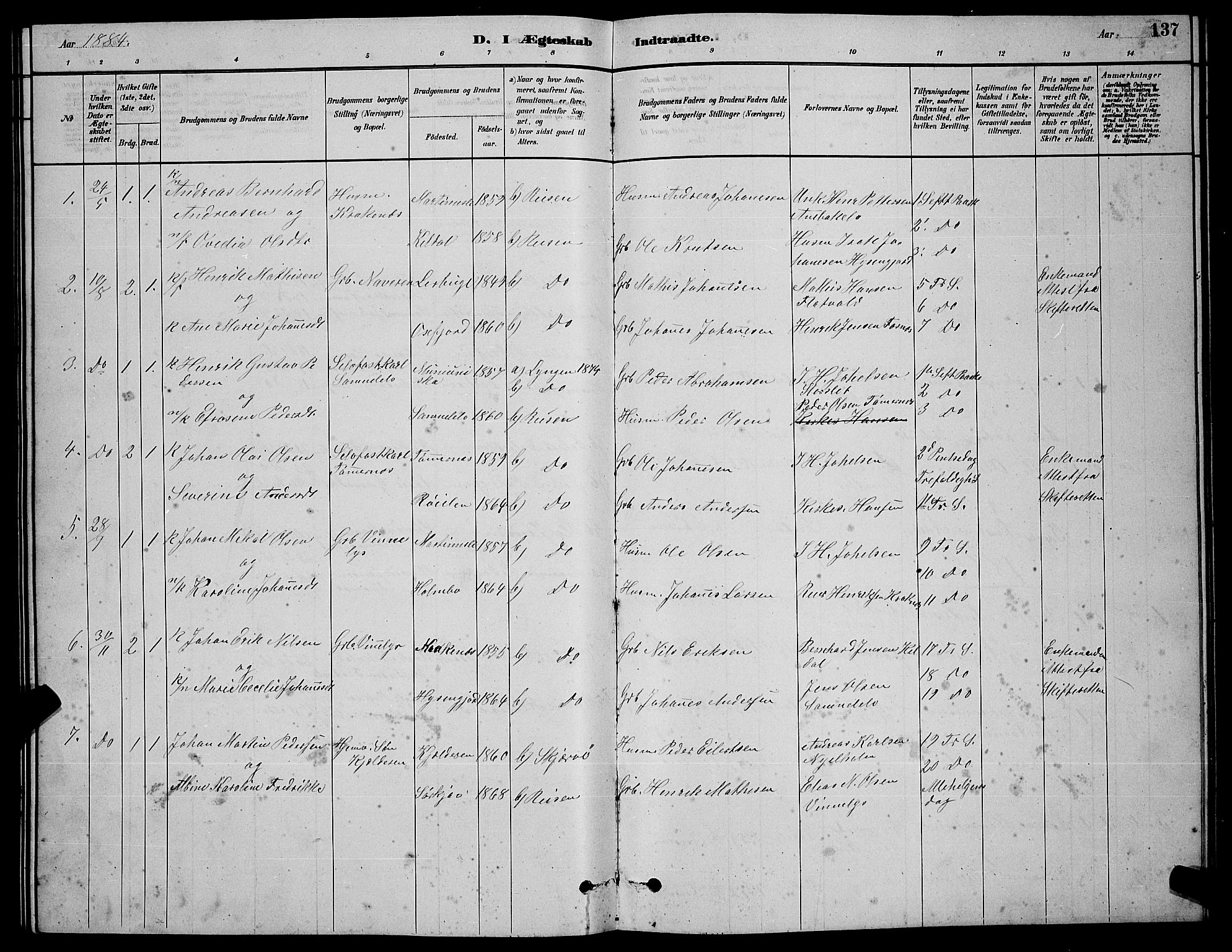 Skjervøy sokneprestkontor, SATØ/S-1300/H/Ha/Hab/L0020klokker: Parish register (copy) no. 20, 1878-1892, p. 137