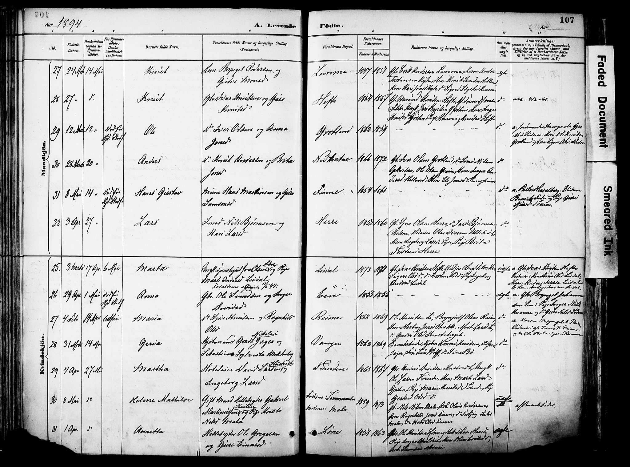 Voss sokneprestembete, SAB/A-79001/H/Haa: Parish register (official) no. A 21, 1887-1903, p. 107