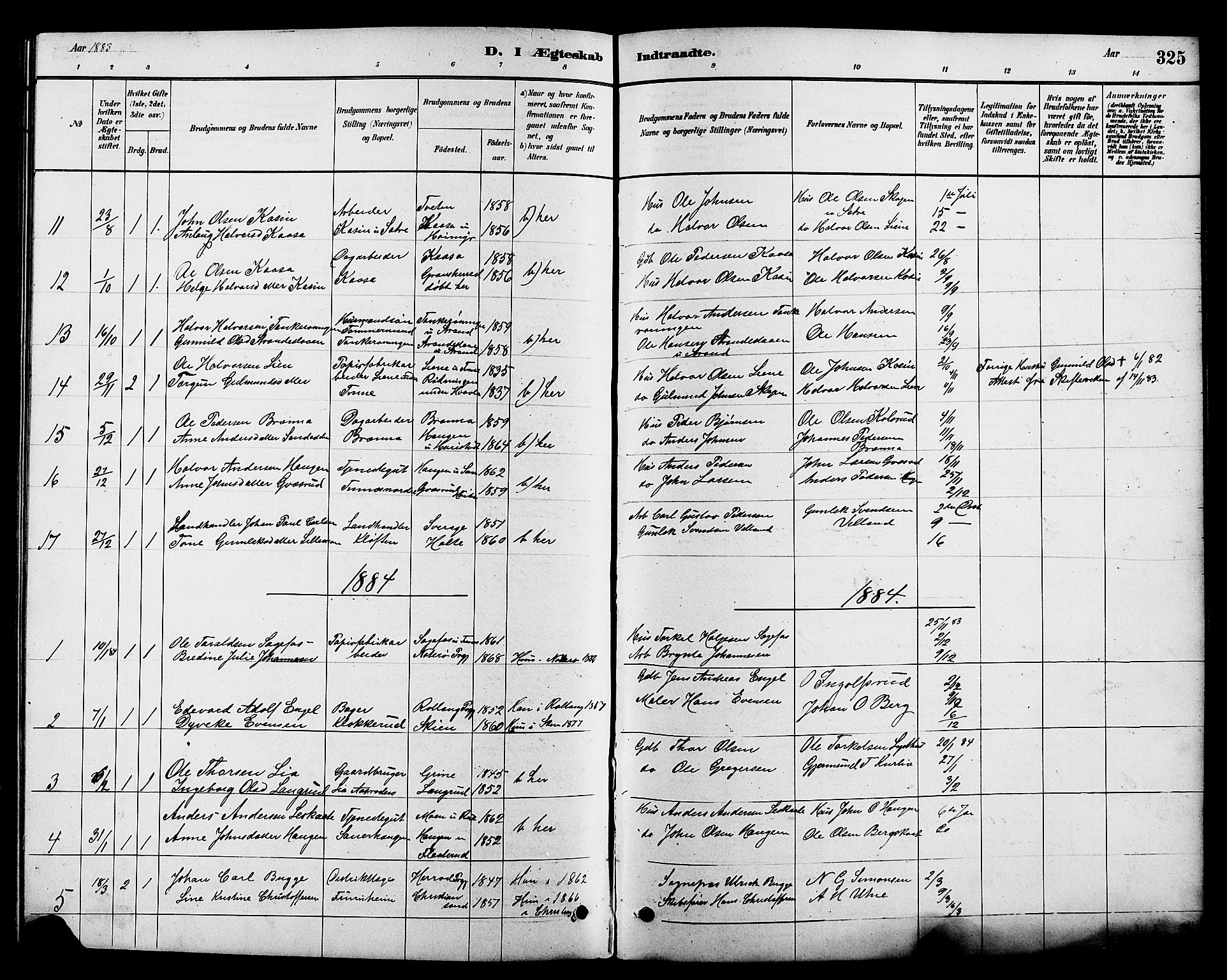 Heddal kirkebøker, SAKO/A-268/G/Ga/L0002: Parish register (copy) no. I 2, 1879-1908, p. 325