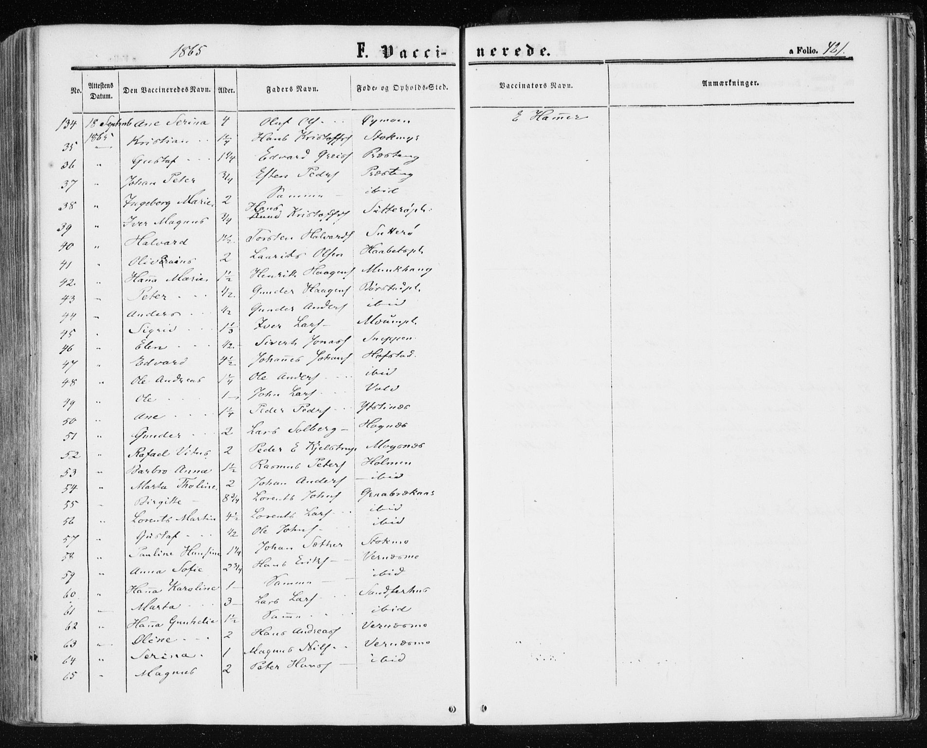 Ministerialprotokoller, klokkerbøker og fødselsregistre - Nord-Trøndelag, SAT/A-1458/709/L0075: Parish register (official) no. 709A15, 1859-1870, p. 421