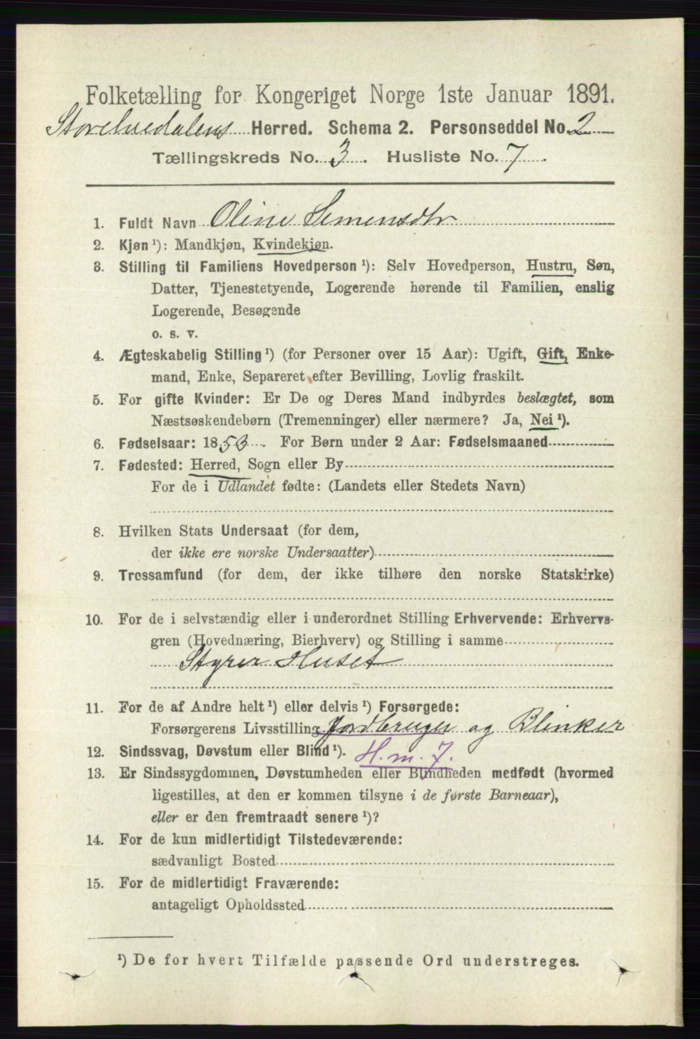 RA, 1891 census for 0430 Stor-Elvdal, 1891, p. 883