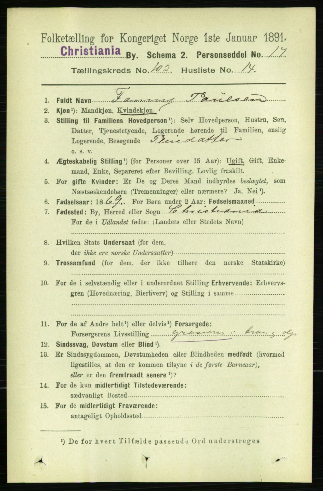 RA, 1891 census for 0301 Kristiania, 1891, p. 51634