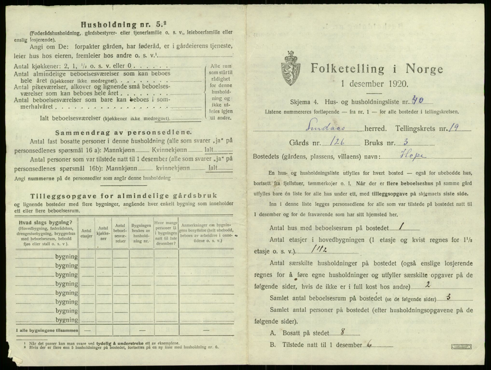 SAB, 1920 census for Lindås, 1920, p. 1423