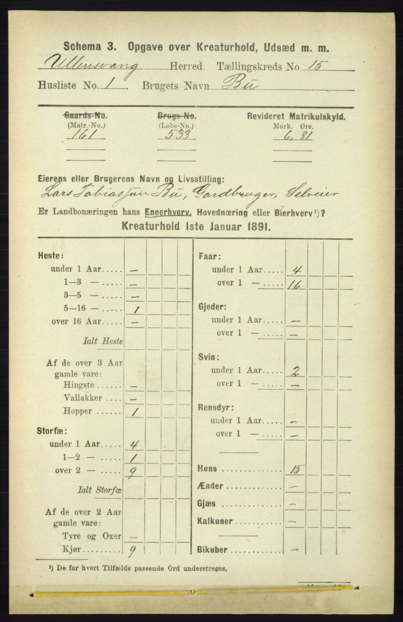RA, 1891 census for 1230 Ullensvang, 1891, p. 8419