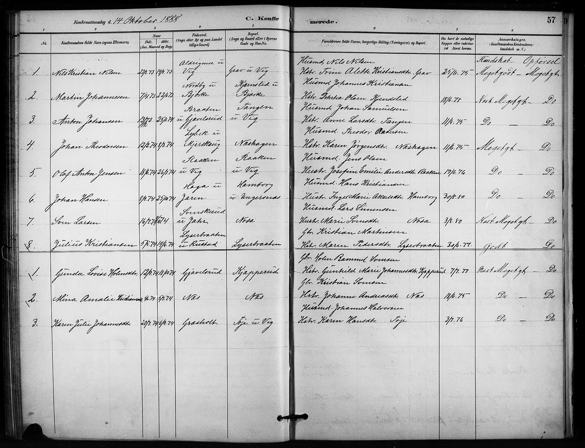 Enebakk prestekontor Kirkebøker, AV/SAO-A-10171c/F/Fb/L0001: Parish register (official) no. II 1, 1877-1902, p. 57