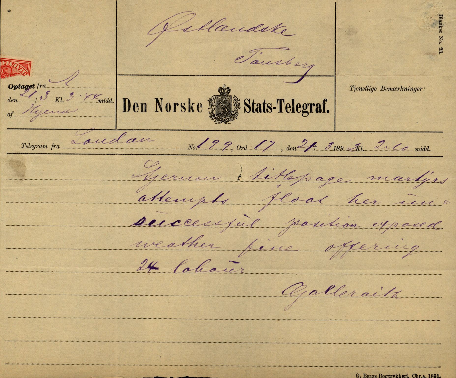 Pa 63 - Østlandske skibsassuranceforening, VEMU/A-1079/G/Ga/L0028/0005: Havaridokumenter / Tjømø, Magnolia, Caroline, Olaf, Stjernen, 1892, p. 170