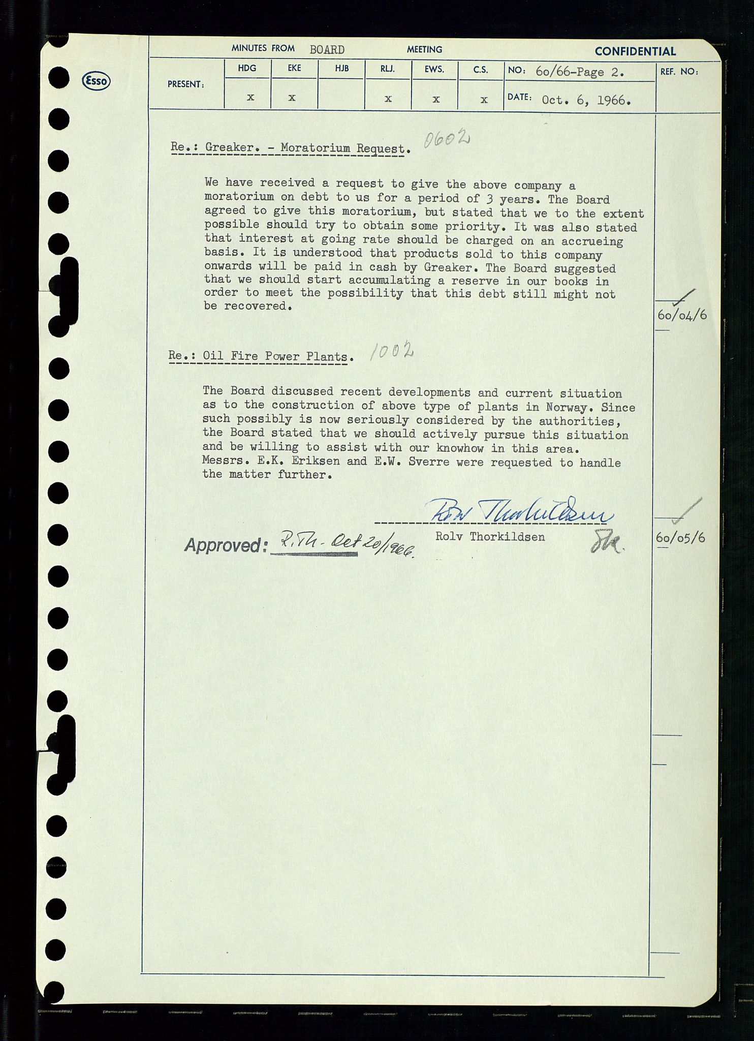 Pa 0982 - Esso Norge A/S, AV/SAST-A-100448/A/Aa/L0002/0002: Den administrerende direksjon Board minutes (styrereferater) / Den administrerende direksjon Board minutes (styrereferater), 1966, p. 124