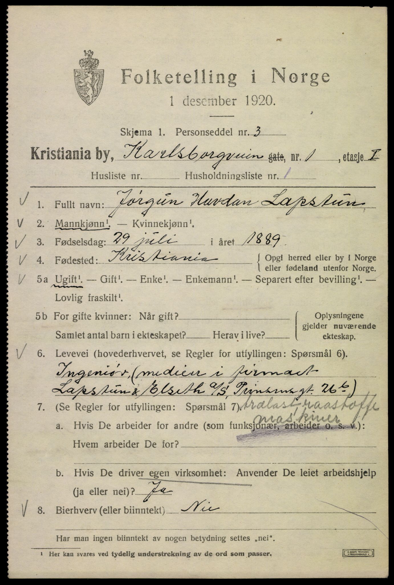 SAO, 1920 census for Kristiania, 1920, p. 329993