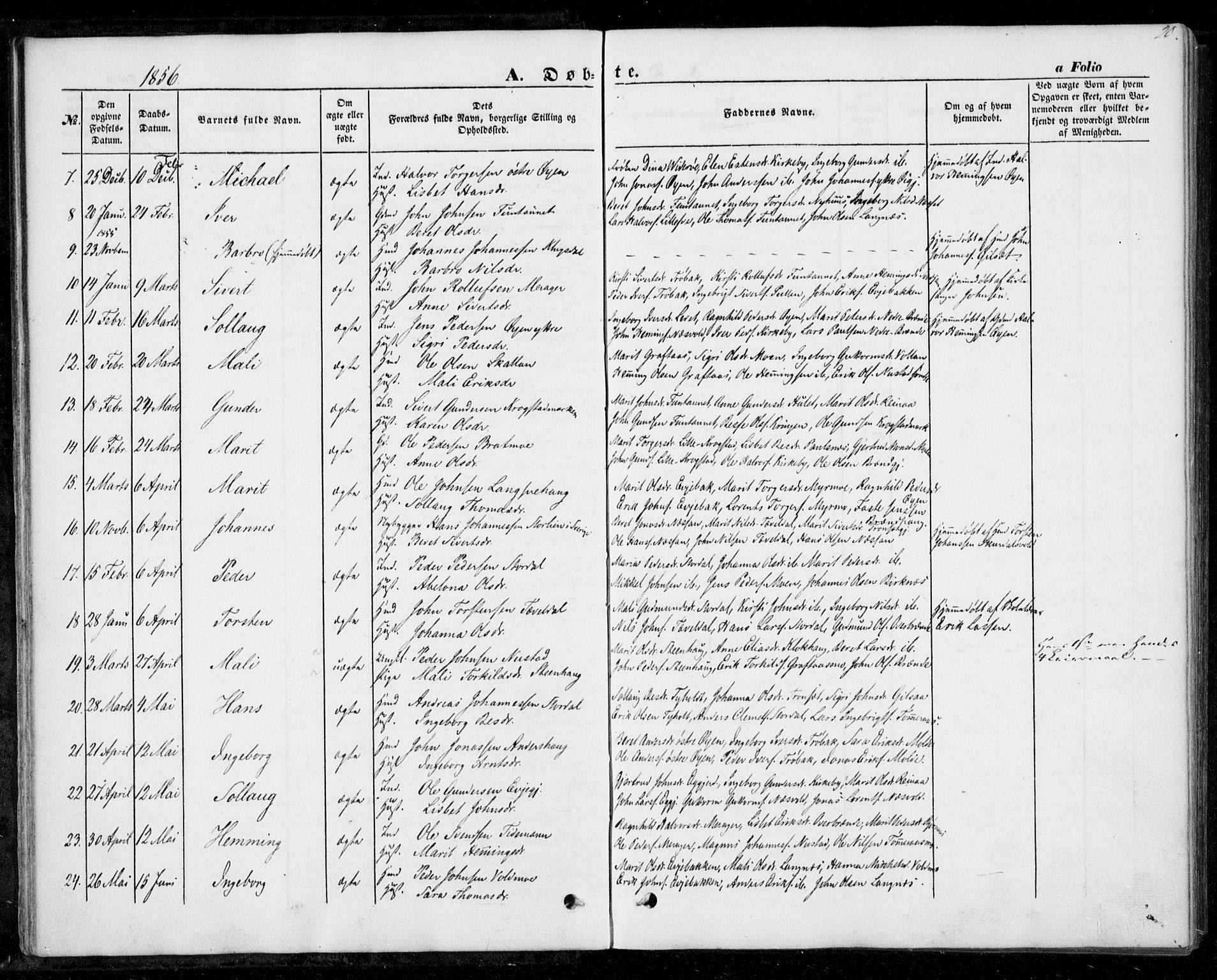 Ministerialprotokoller, klokkerbøker og fødselsregistre - Nord-Trøndelag, SAT/A-1458/706/L0040: Parish register (official) no. 706A01, 1850-1861, p. 20
