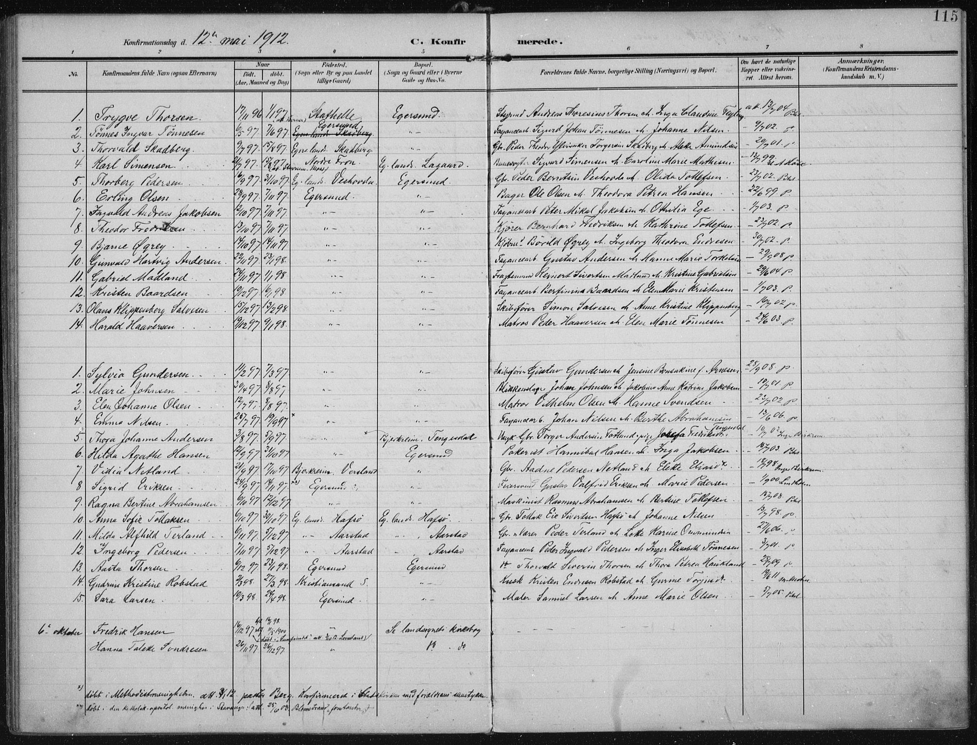 Eigersund sokneprestkontor, AV/SAST-A-101807/S08/L0022: Parish register (official) no. A 21, 1905-1928, p. 115