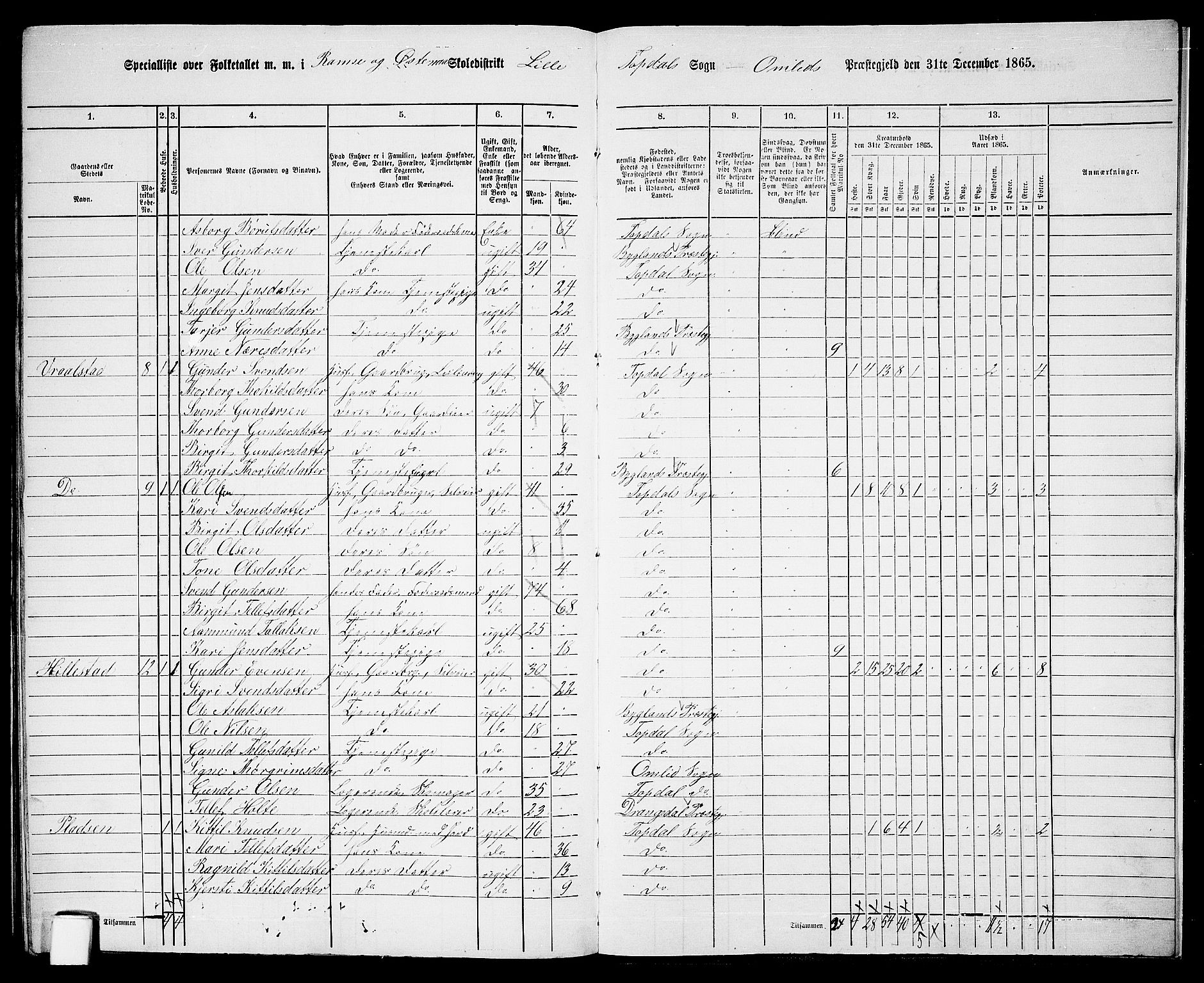 RA, 1865 census for Åmli, 1865, p. 113