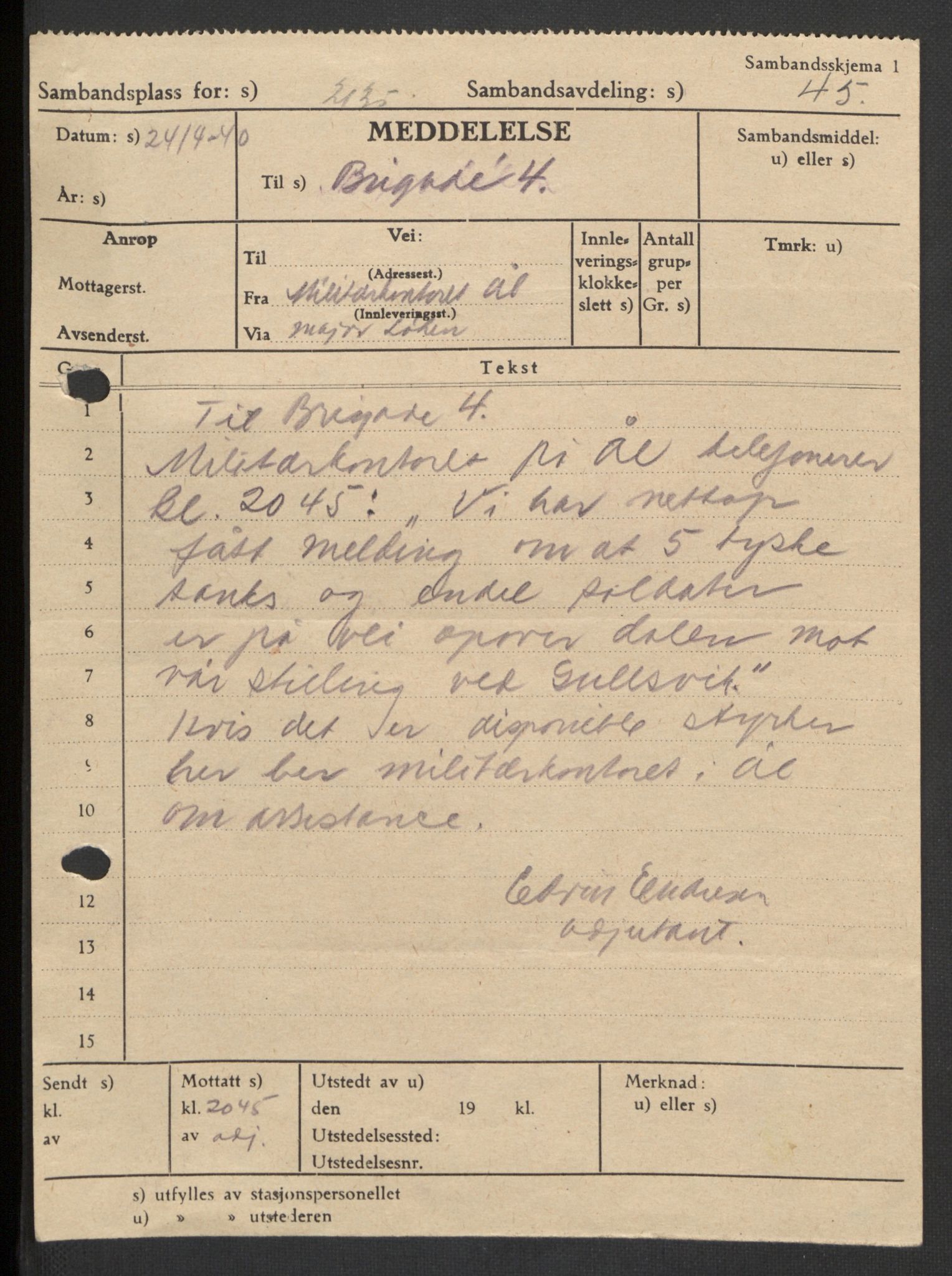 Forsvaret, Forsvarets krigshistoriske avdeling, RA/RAFA-2017/Y/Yb/L0104: II-C-11-430  -  4. Divisjon., 1940, p. 239