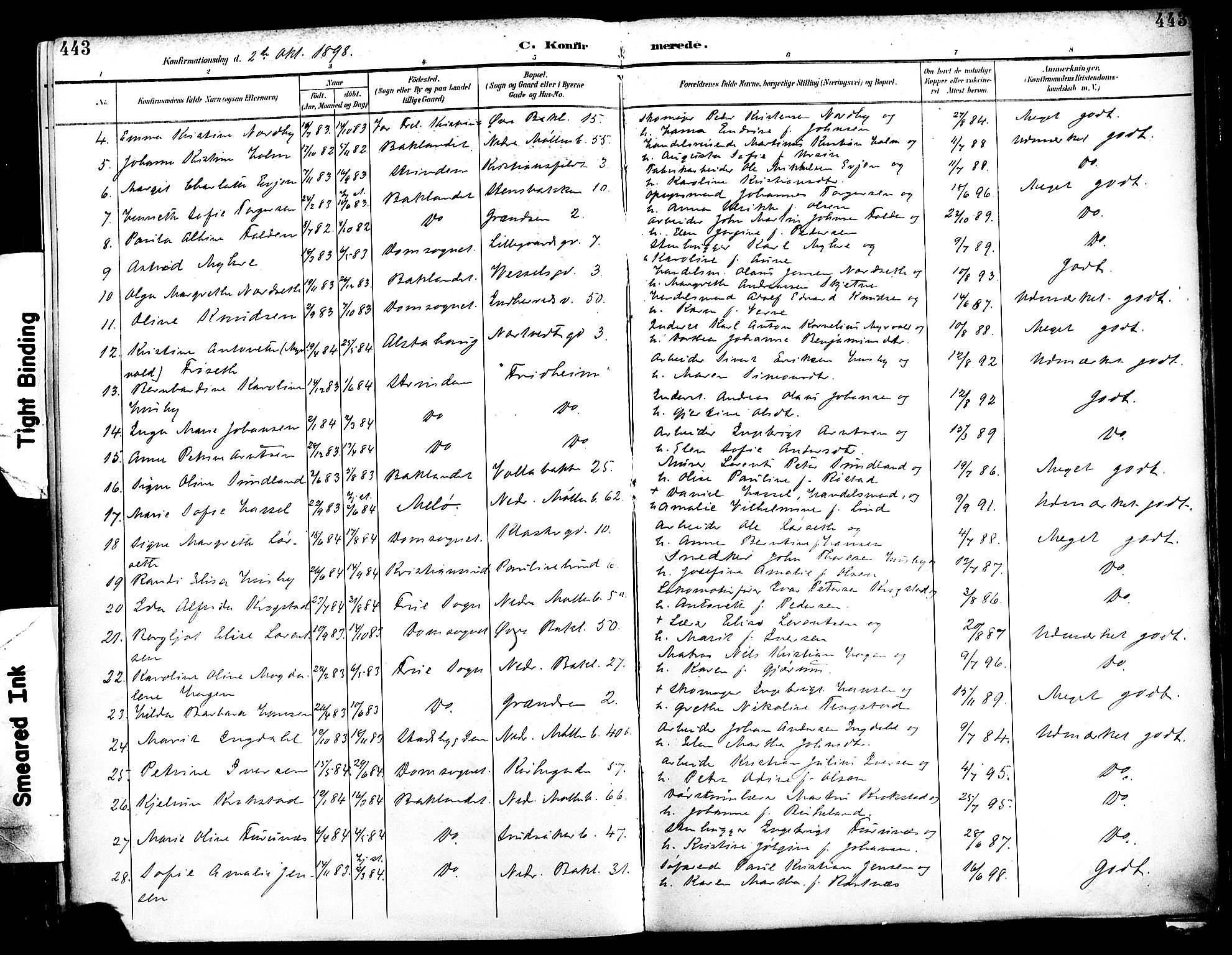 Ministerialprotokoller, klokkerbøker og fødselsregistre - Sør-Trøndelag, AV/SAT-A-1456/604/L0197: Parish register (official) no. 604A18, 1893-1900, p. 443