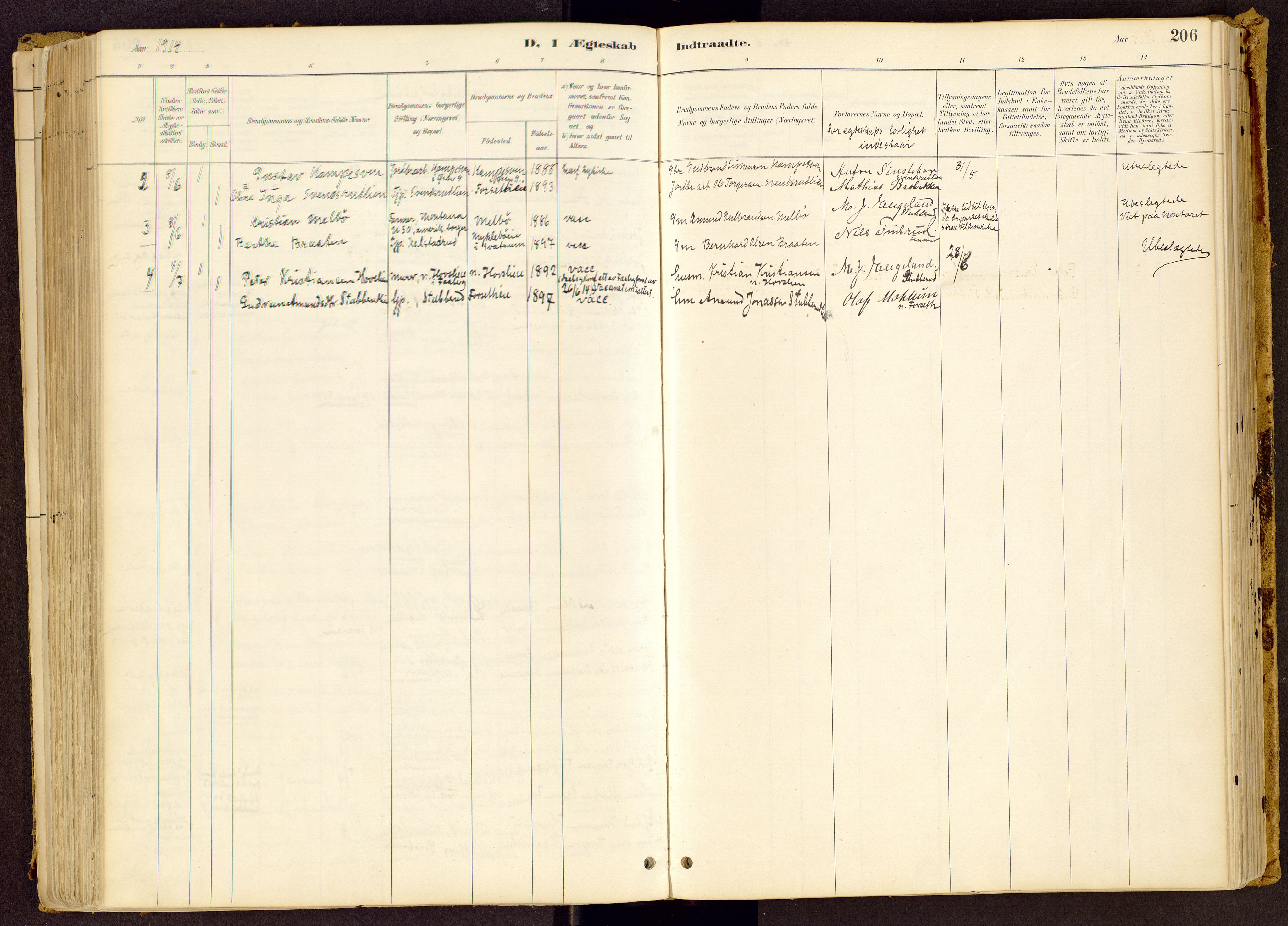 Vestre Gausdal prestekontor, SAH/PREST-094/H/Ha/Haa/L0001: Parish register (official) no. 1, 1887-1914, p. 206