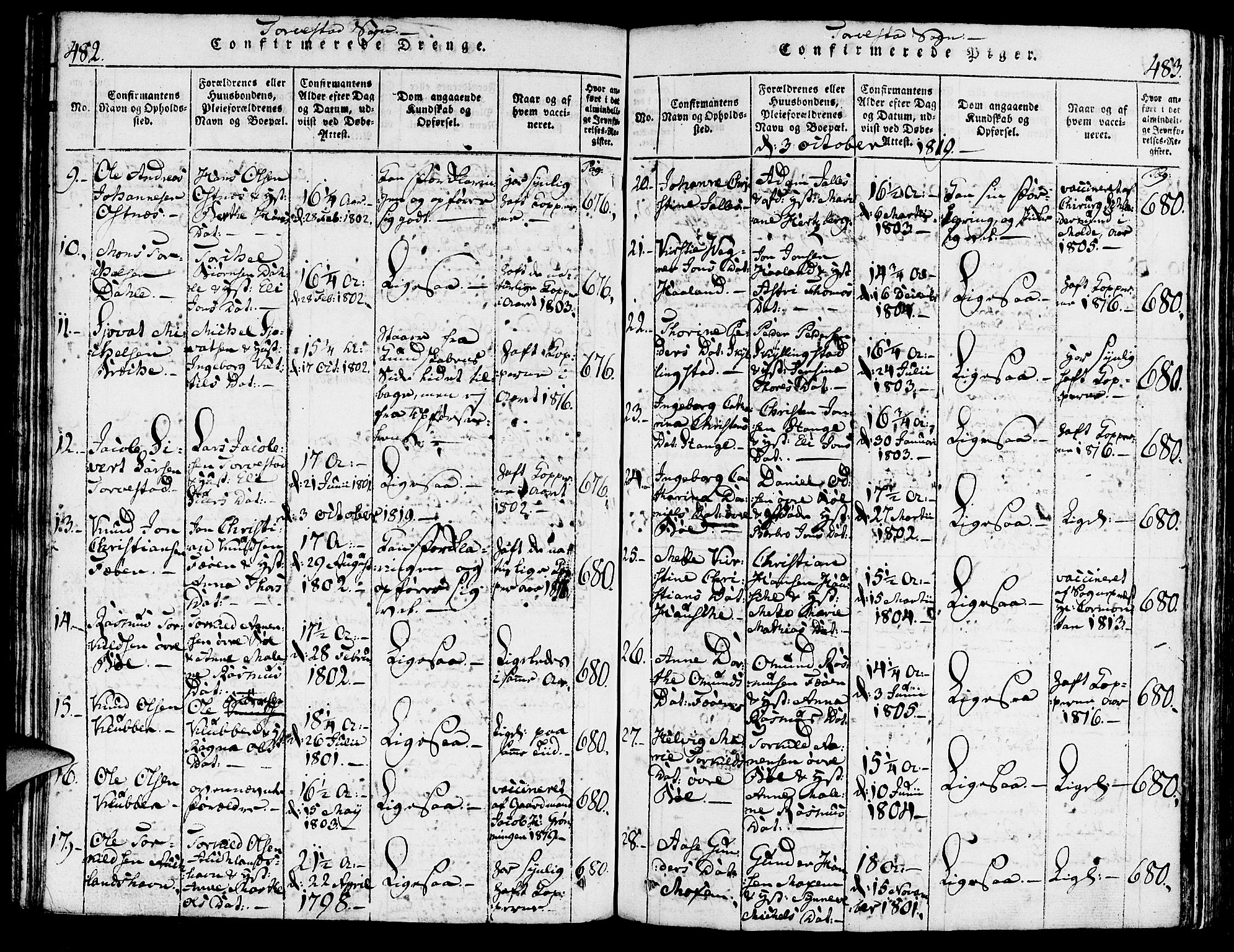 Torvastad sokneprestkontor, AV/SAST-A -101857/H/Ha/Haa/L0004: Parish register (official) no. A 3 /1, 1817-1836, p. 482-483