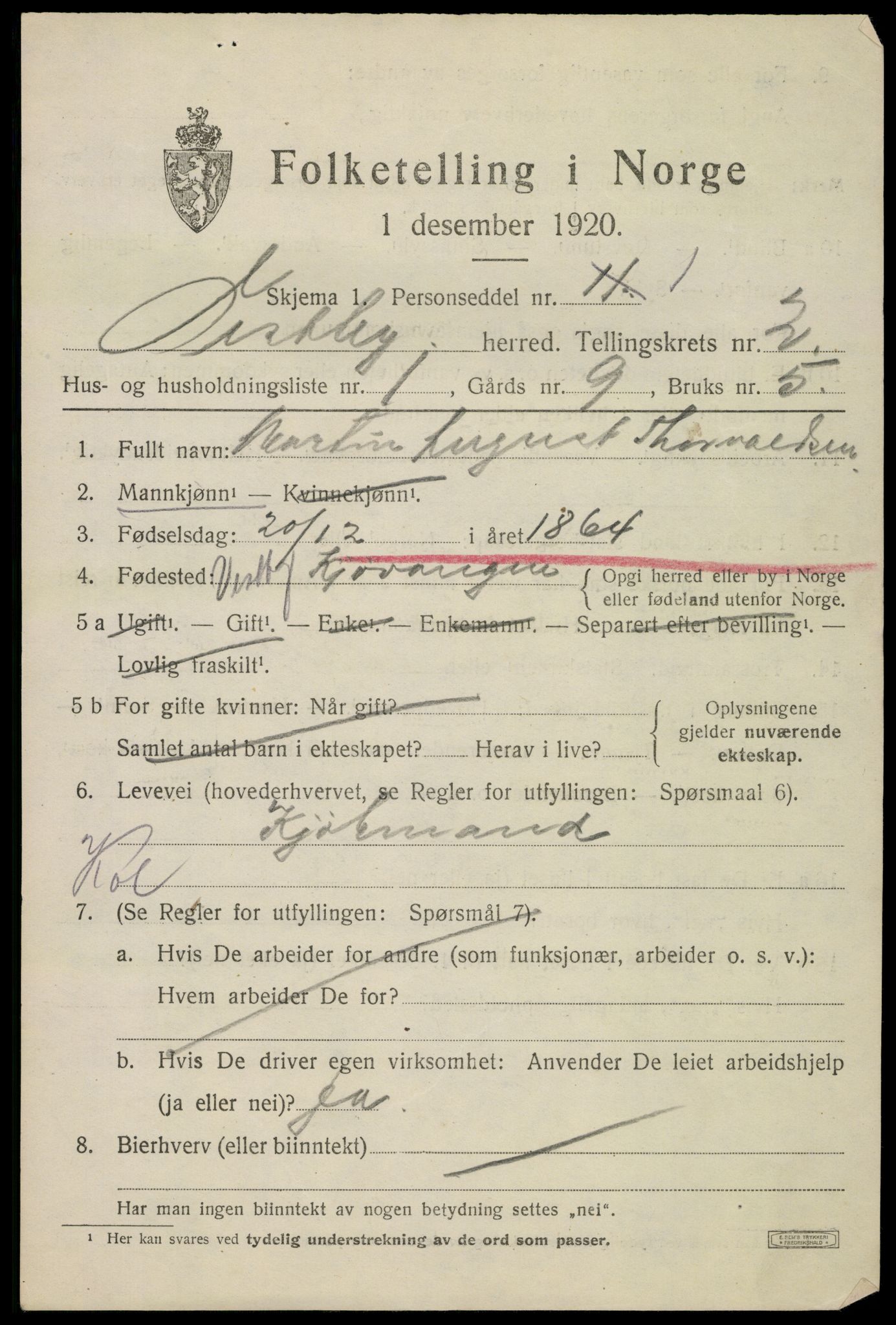 SAO, 1920 census for Vestby, 1920, p. 3385