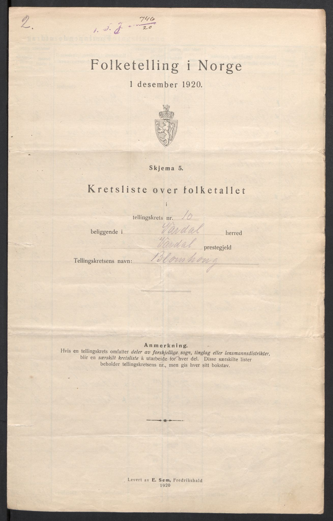 SAH, 1920 census for Vardal, 1920, p. 40