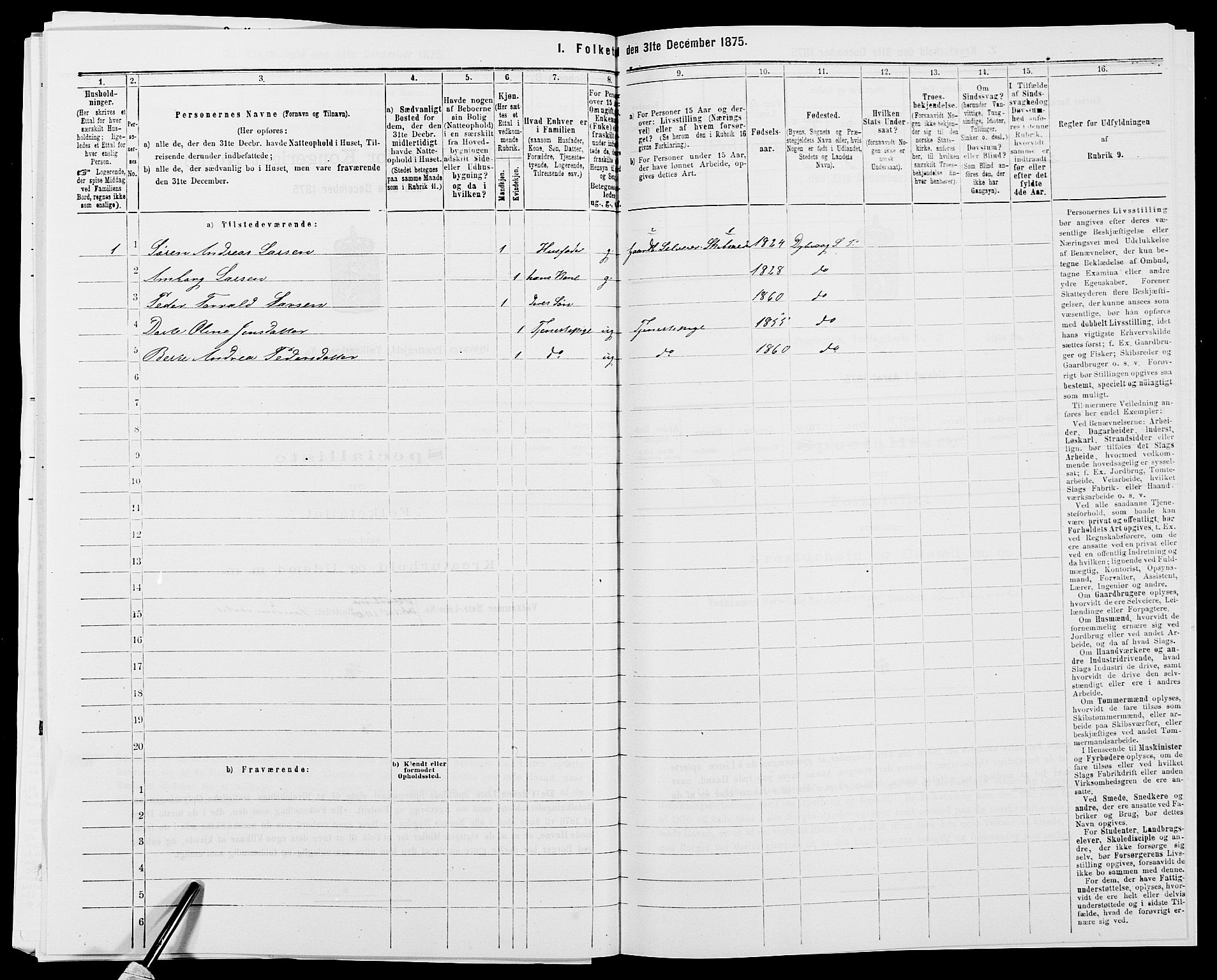 SAK, 1875 census for 0915P Dypvåg, 1875, p. 327