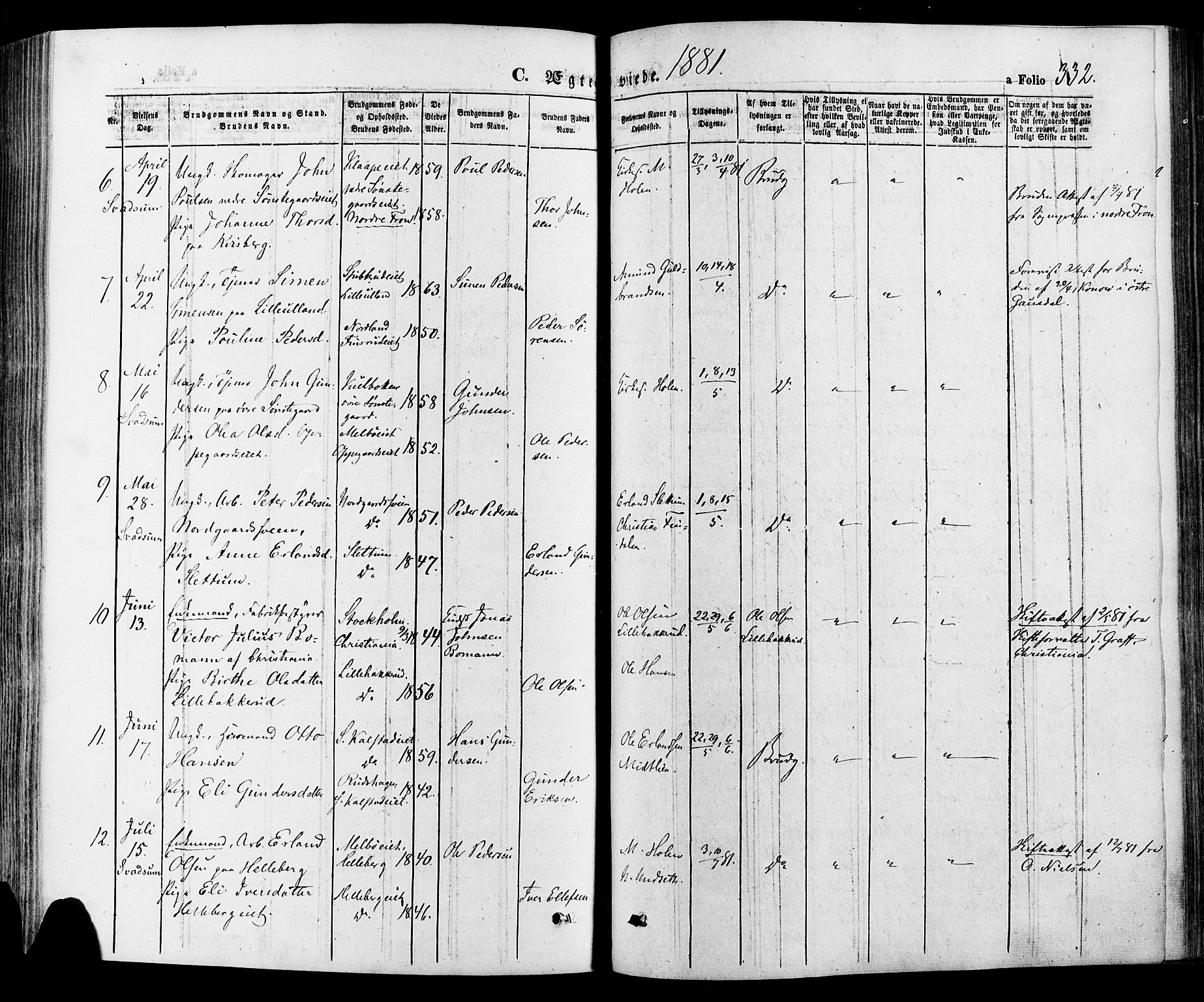 Gausdal prestekontor, SAH/PREST-090/H/Ha/Haa/L0010: Parish register (official) no. 10, 1867-1886, p. 332
