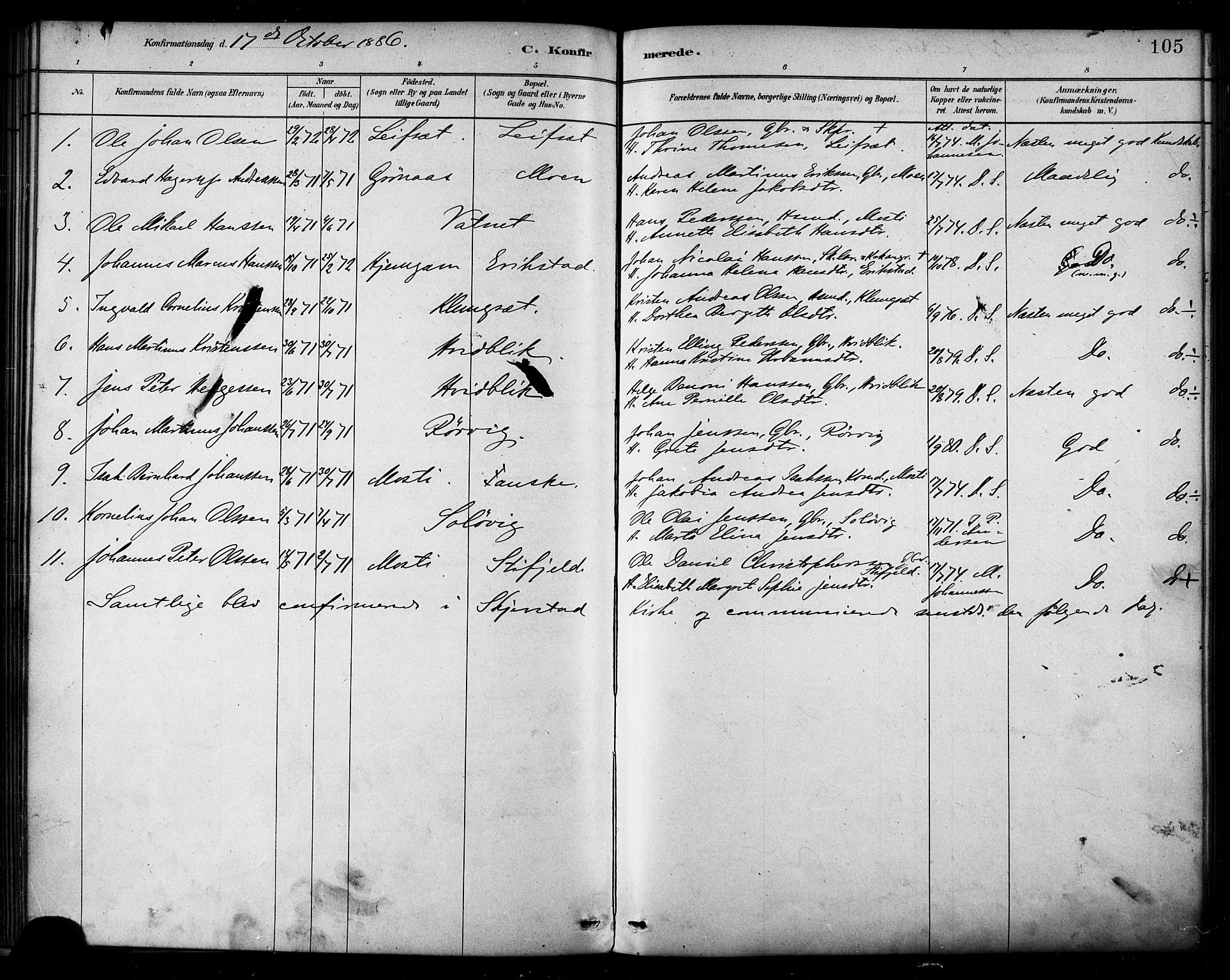 Ministerialprotokoller, klokkerbøker og fødselsregistre - Nordland, AV/SAT-A-1459/849/L0689: Parish register (official) no. 849A01, 1879-1889, p. 105