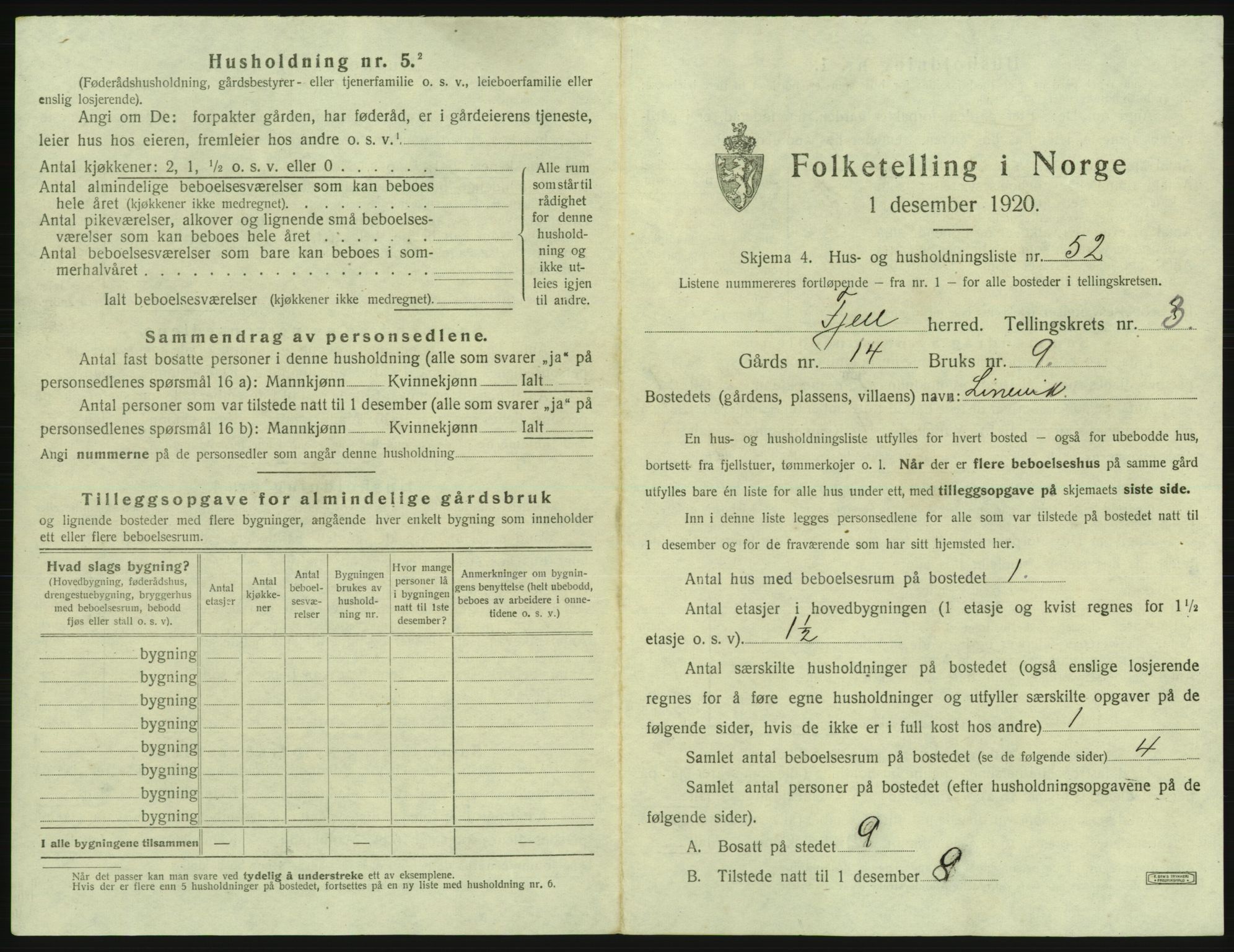 SAB, 1920 census for Fjell, 1920, p. 389