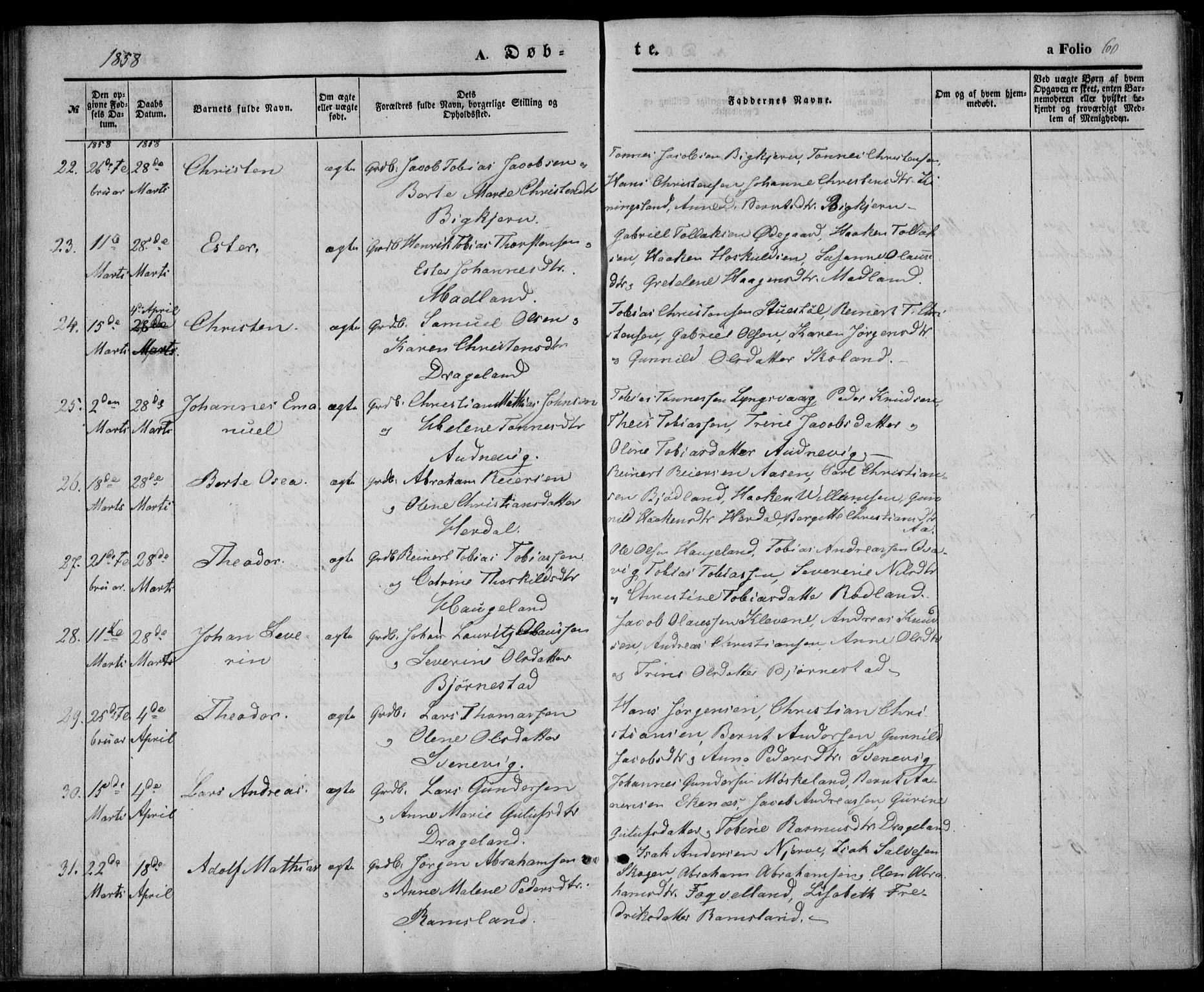 Lyngdal sokneprestkontor, AV/SAK-1111-0029/F/Fa/Fac/L0009: Parish register (official) no. A 9, 1852-1864, p. 60