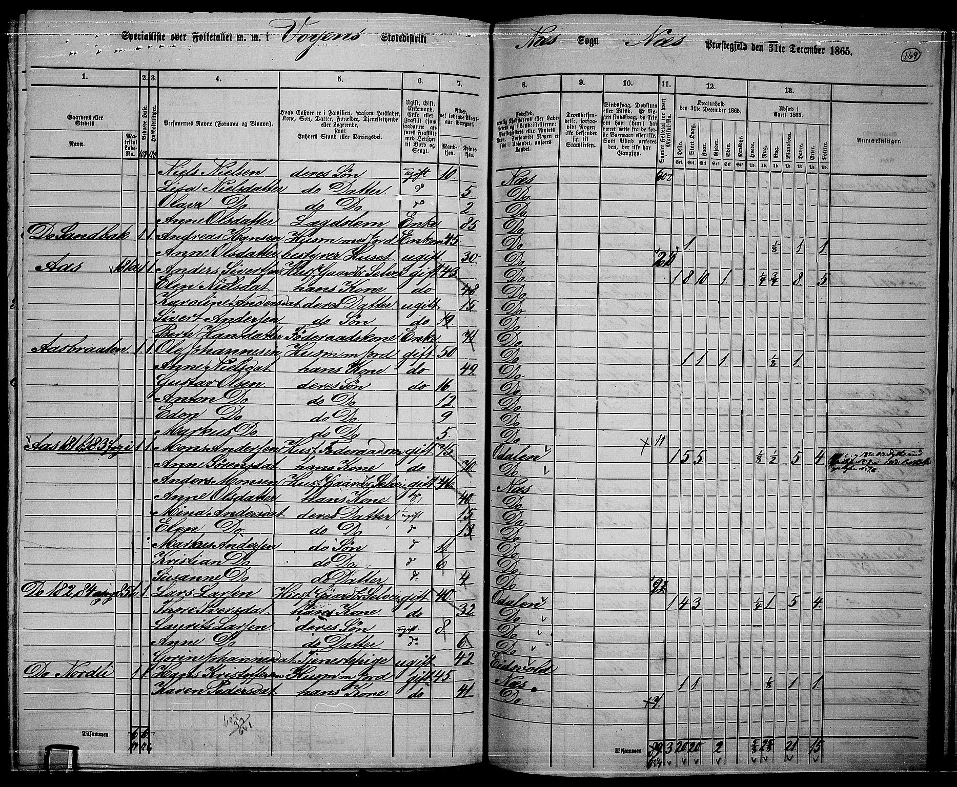 RA, 1865 census for Nes, 1865, p. 155