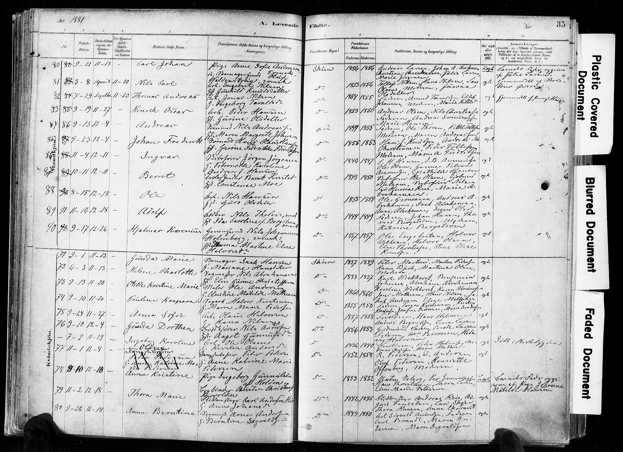 Skien kirkebøker, SAKO/A-302/F/Fa/L0009: Parish register (official) no. 9, 1878-1890, p. 35