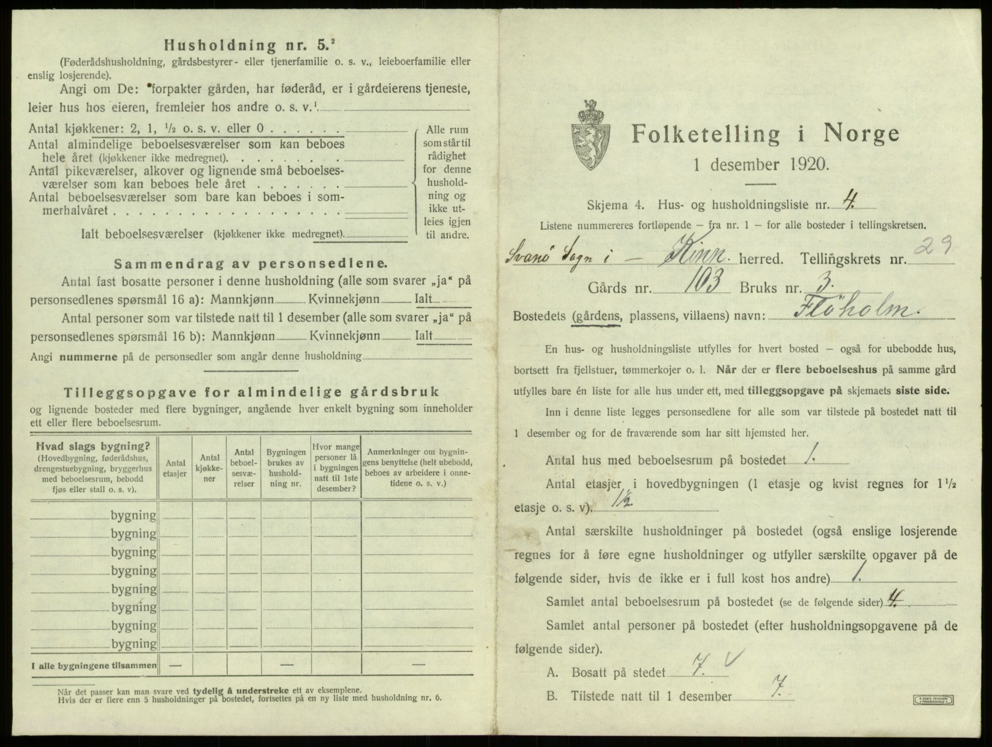 SAB, 1920 census for Kinn, 1920, p. 1412