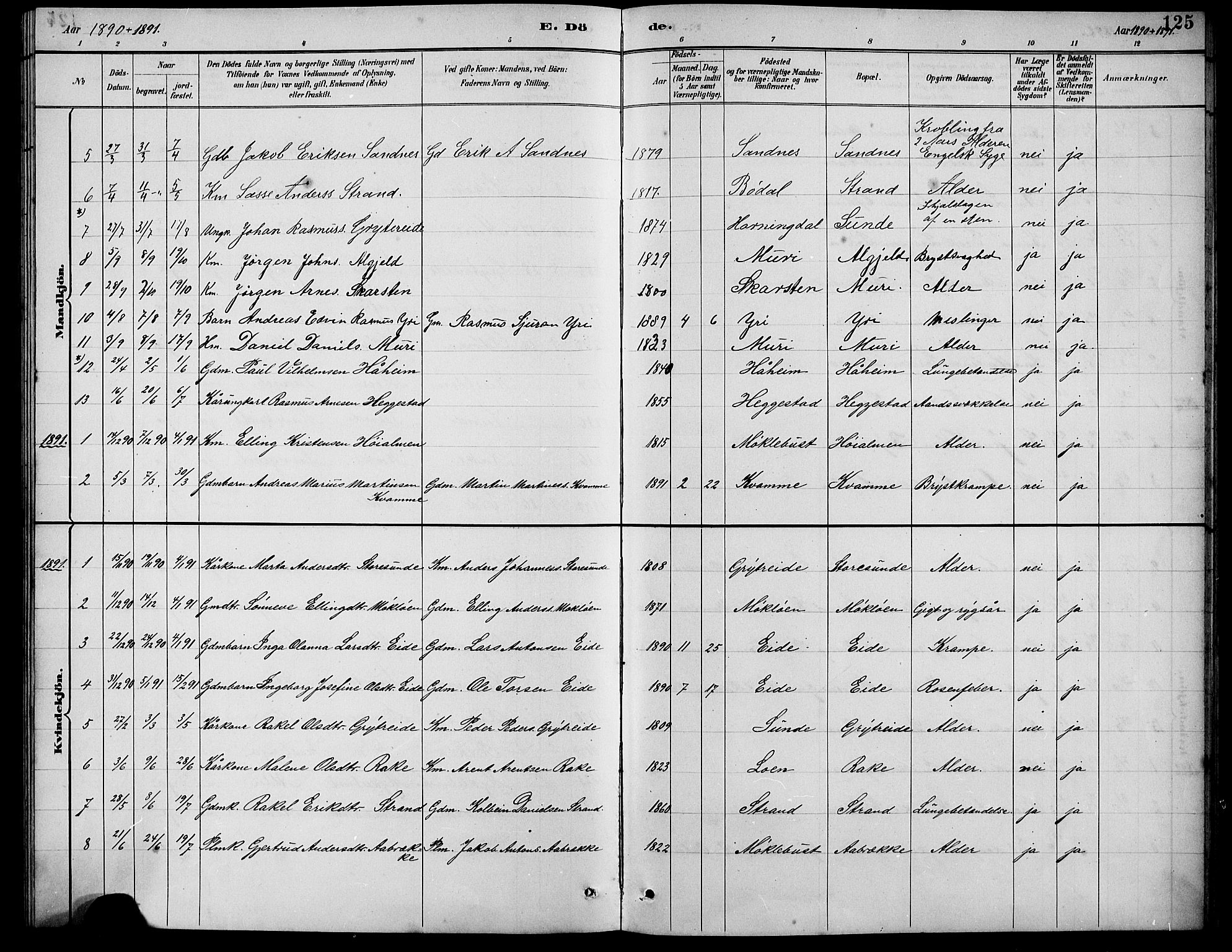 Innvik sokneprestembete, SAB/A-80501: Parish register (copy) no. B 3, 1886-1897, p. 125