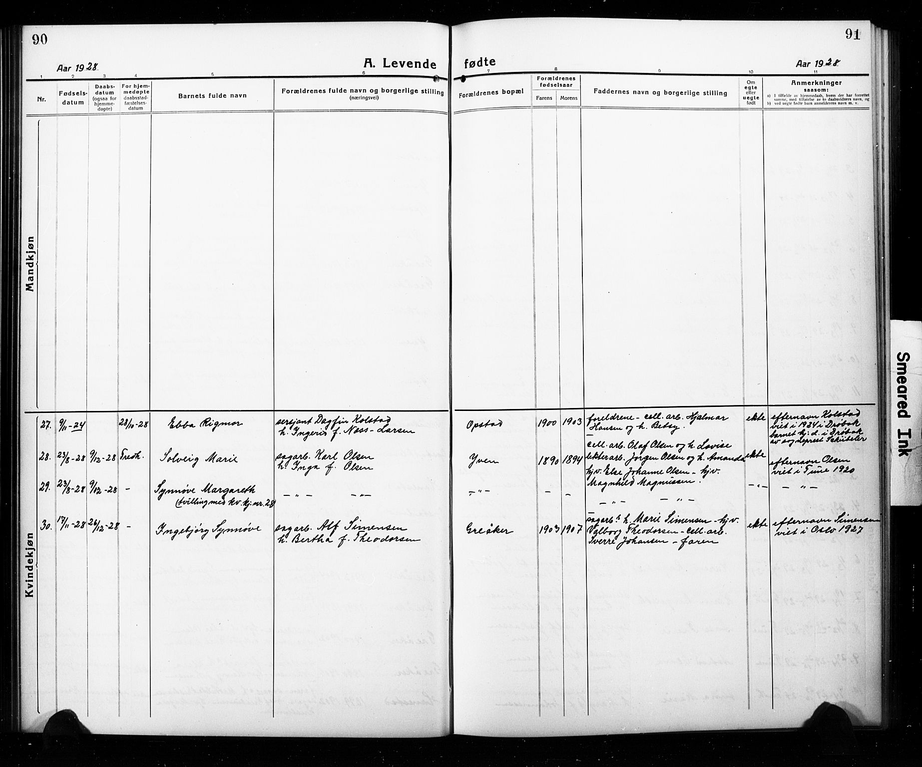 Tune prestekontor Kirkebøker, AV/SAO-A-2007/G/Gc/L0001: Parish register (copy) no. III 1, 1920-1930, p. 90-91