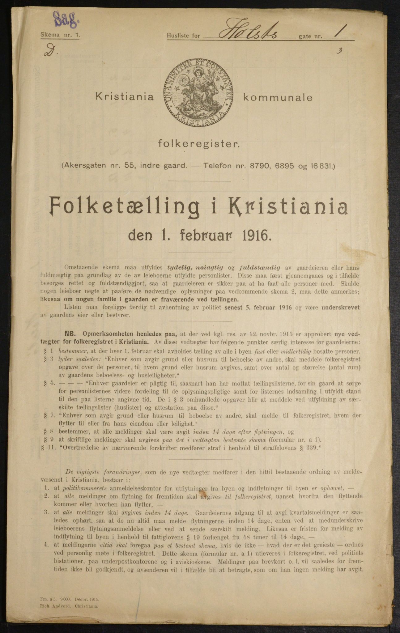 OBA, Municipal Census 1916 for Kristiania, 1916, p. 41539