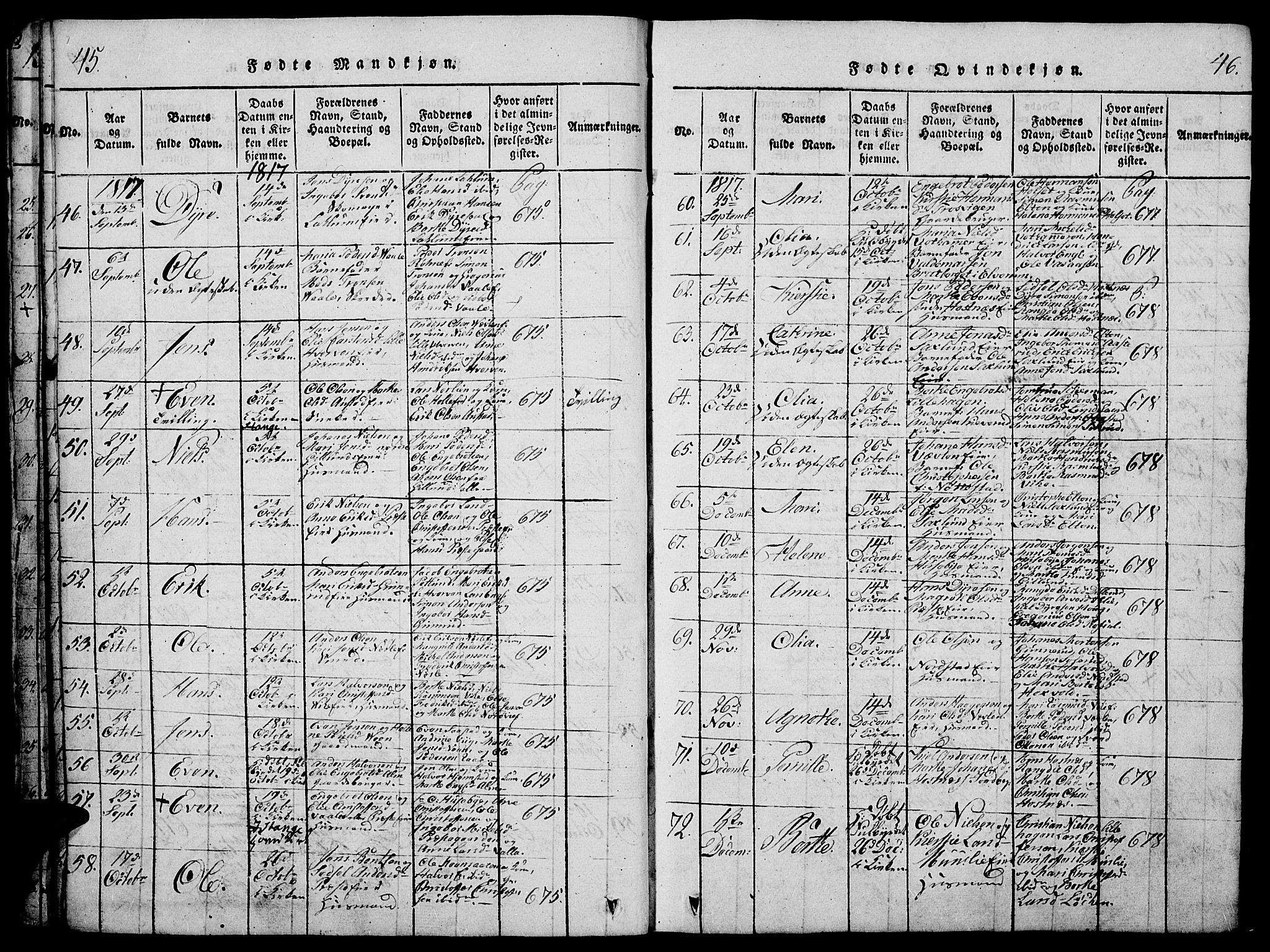 Stange prestekontor, AV/SAH-PREST-002/K/L0008: Parish register (official) no. 8, 1814-1825, p. 45-46