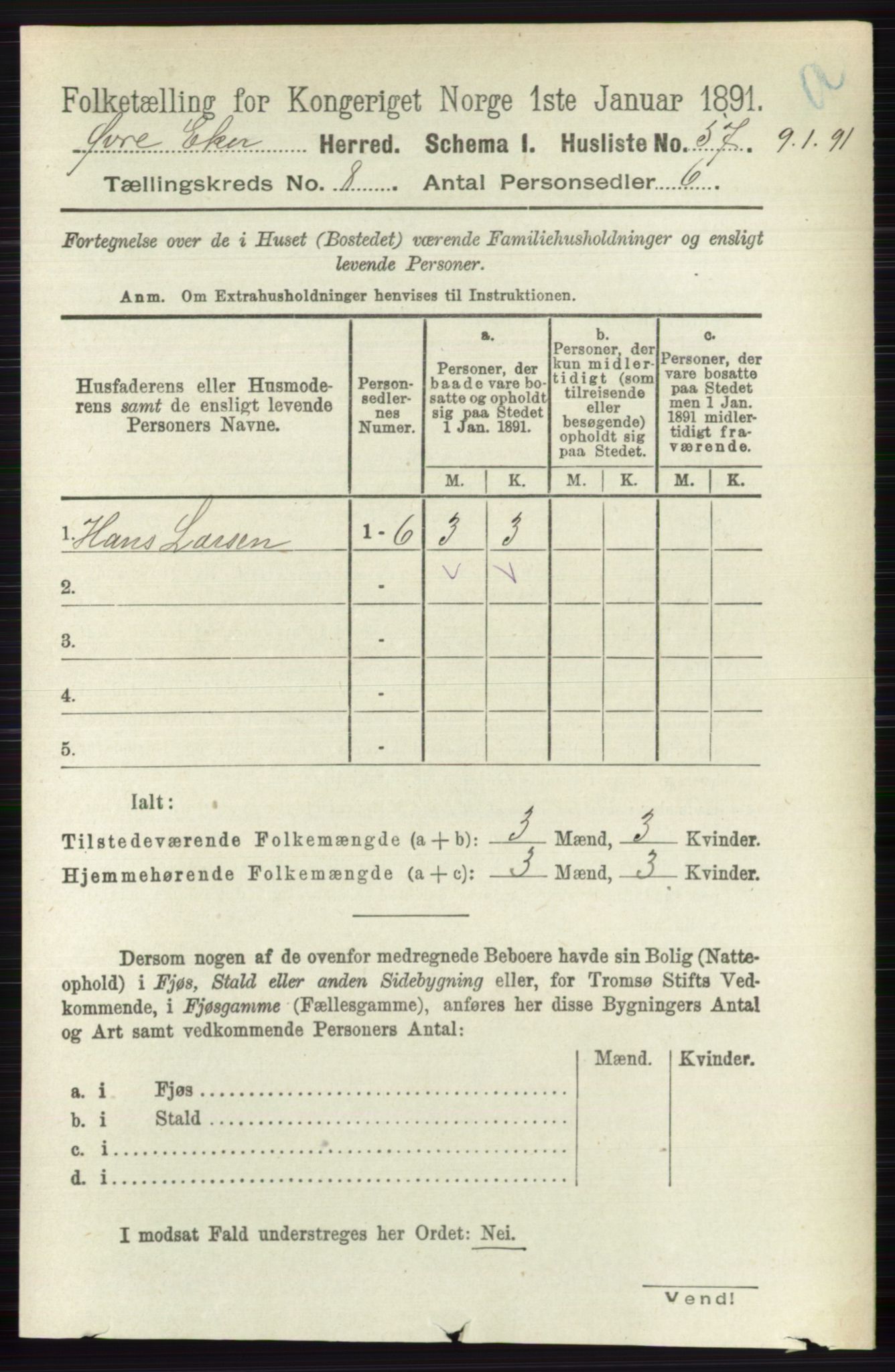 RA, 1891 census for 0624 Øvre Eiker, 1891, p. 3226