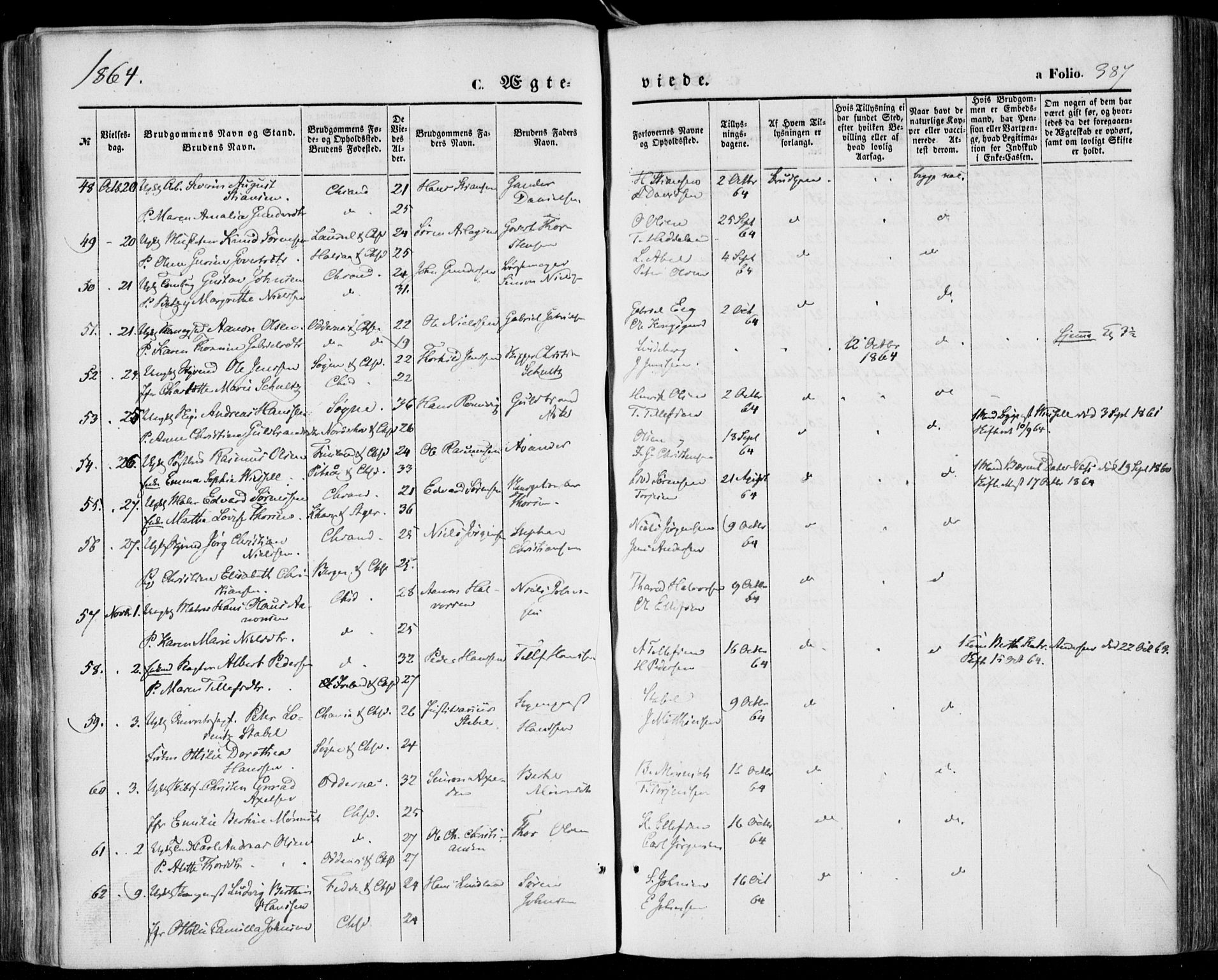 Kristiansand domprosti, AV/SAK-1112-0006/F/Fa/L0014: Parish register (official) no. A 14, 1852-1867, p. 387