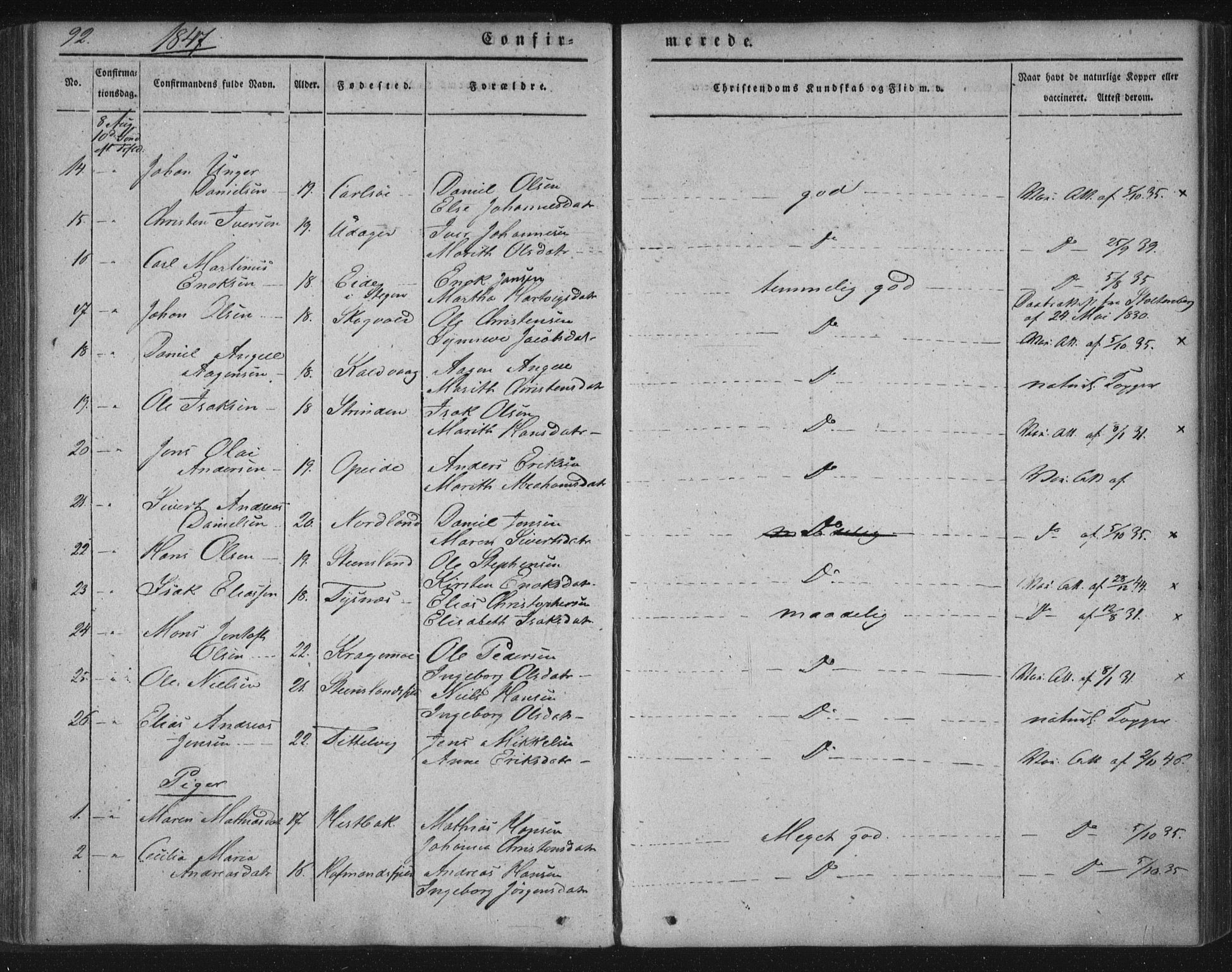 Ministerialprotokoller, klokkerbøker og fødselsregistre - Nordland, AV/SAT-A-1459/859/L0843: Parish register (official) no. 859A03, 1840-1848, p. 92