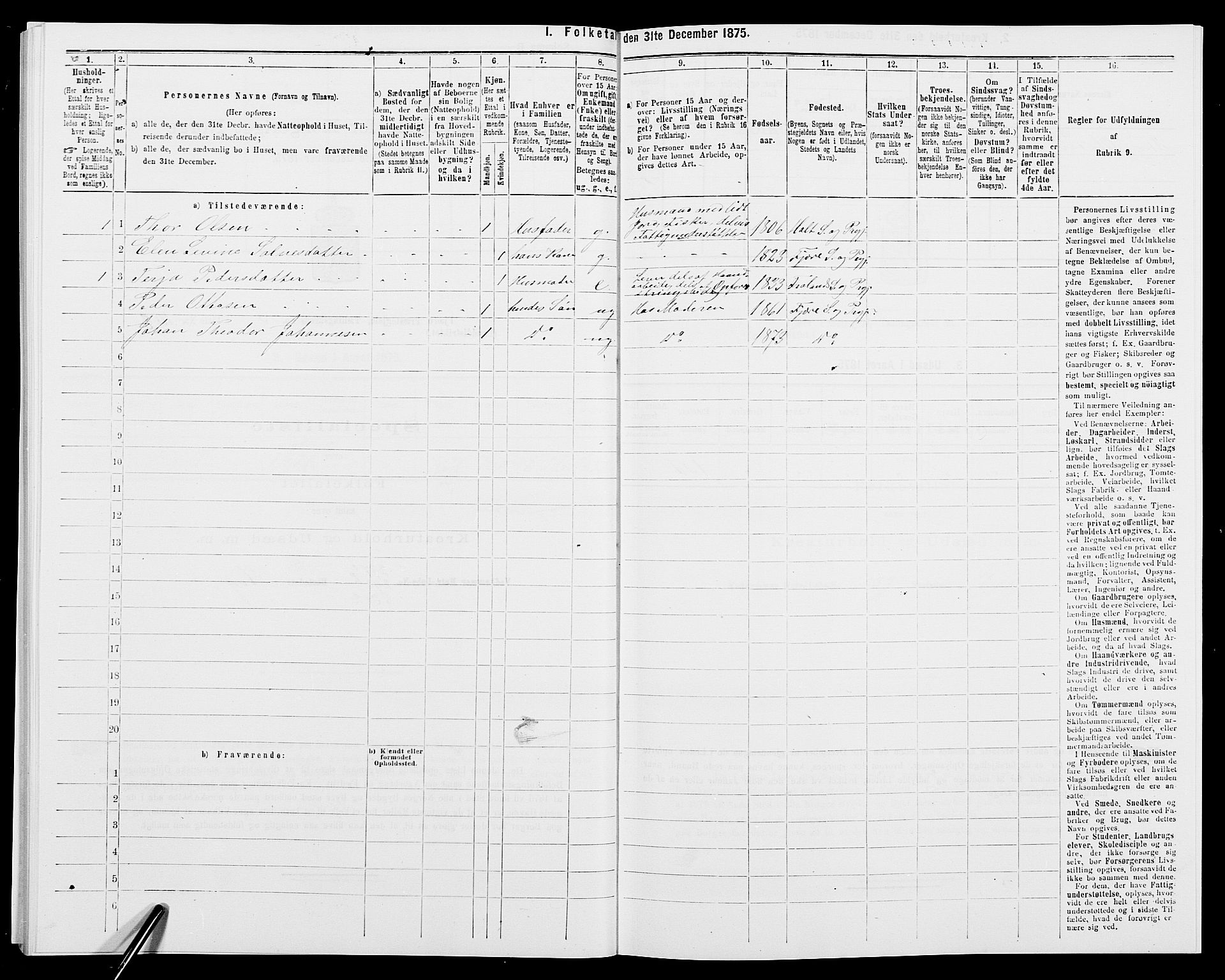 SAK, 1875 census for 0923L Fjære/Fjære, 1875, p. 1363