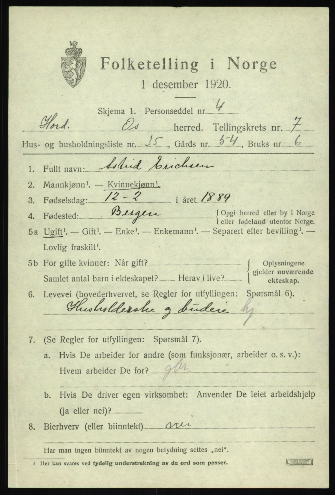 SAB, 1920 census for Os, 1920, p. 6196