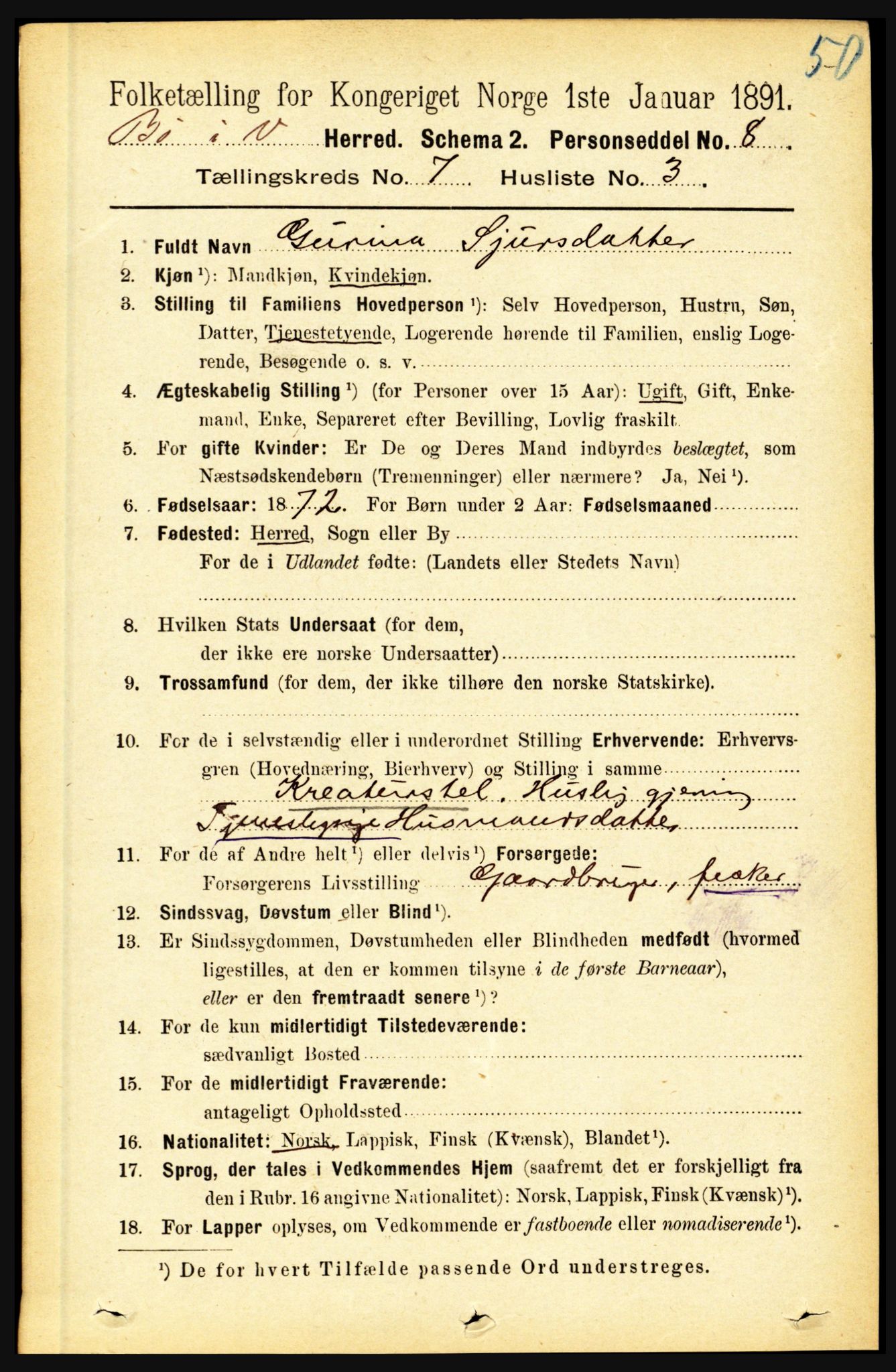 RA, 1891 census for 1867 Bø, 1891, p. 2510