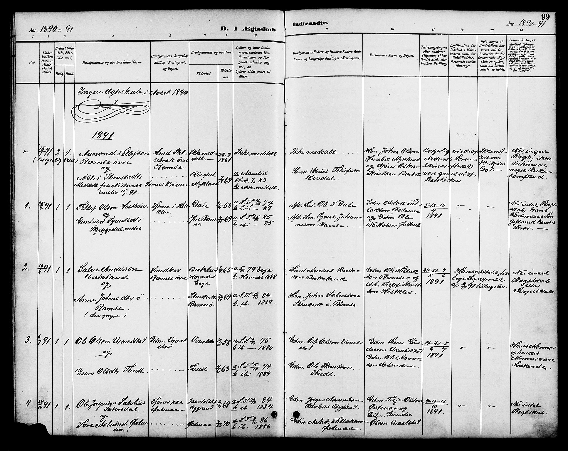 Åmli sokneprestkontor, SAK/1111-0050/F/Fb/Fbb/L0002: Parish register (copy) no. B 2, 1890-1905, p. 99