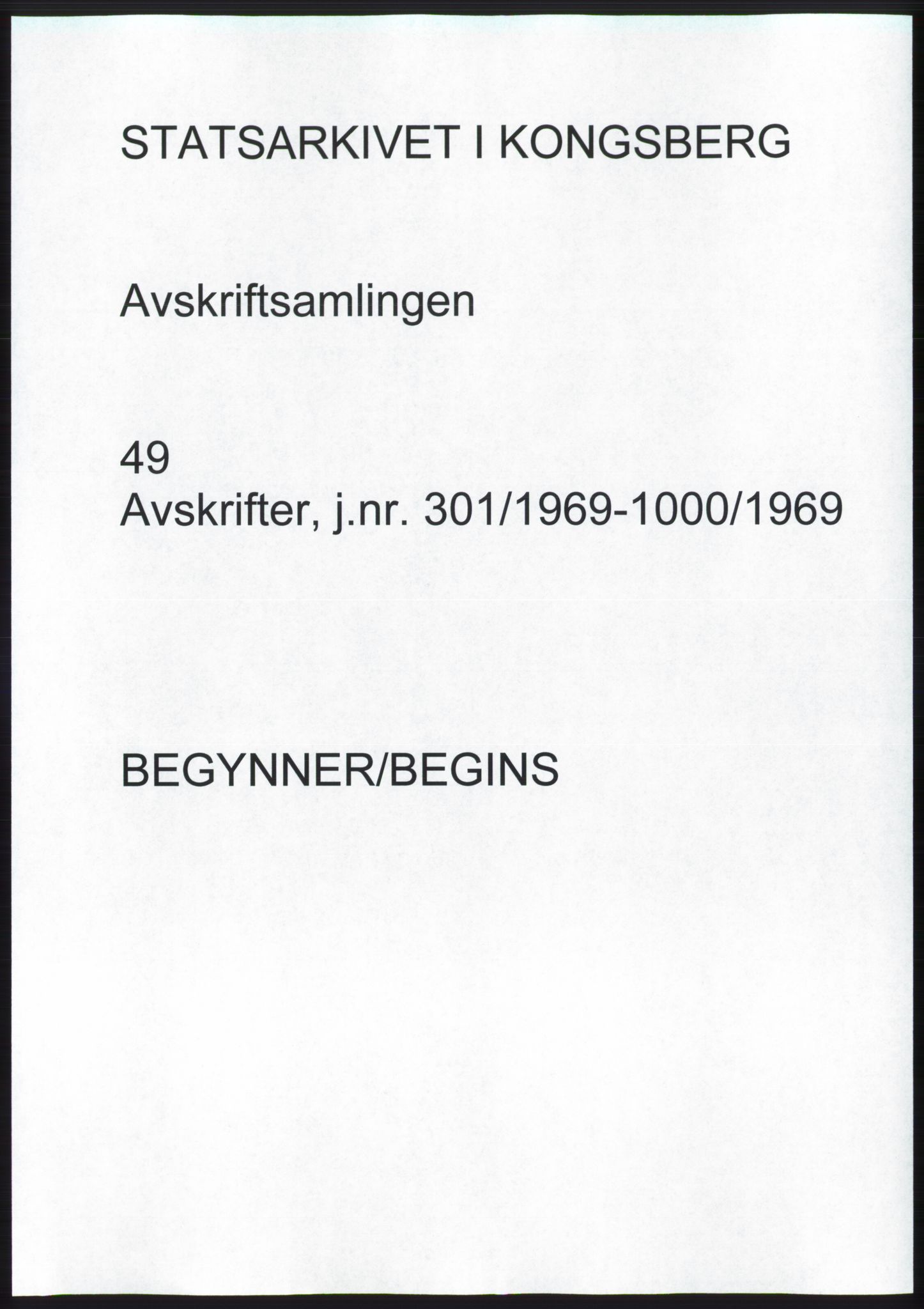 Statsarkivet i Kongsberg, AV/SAKO-A-0001, 1969, p. 1