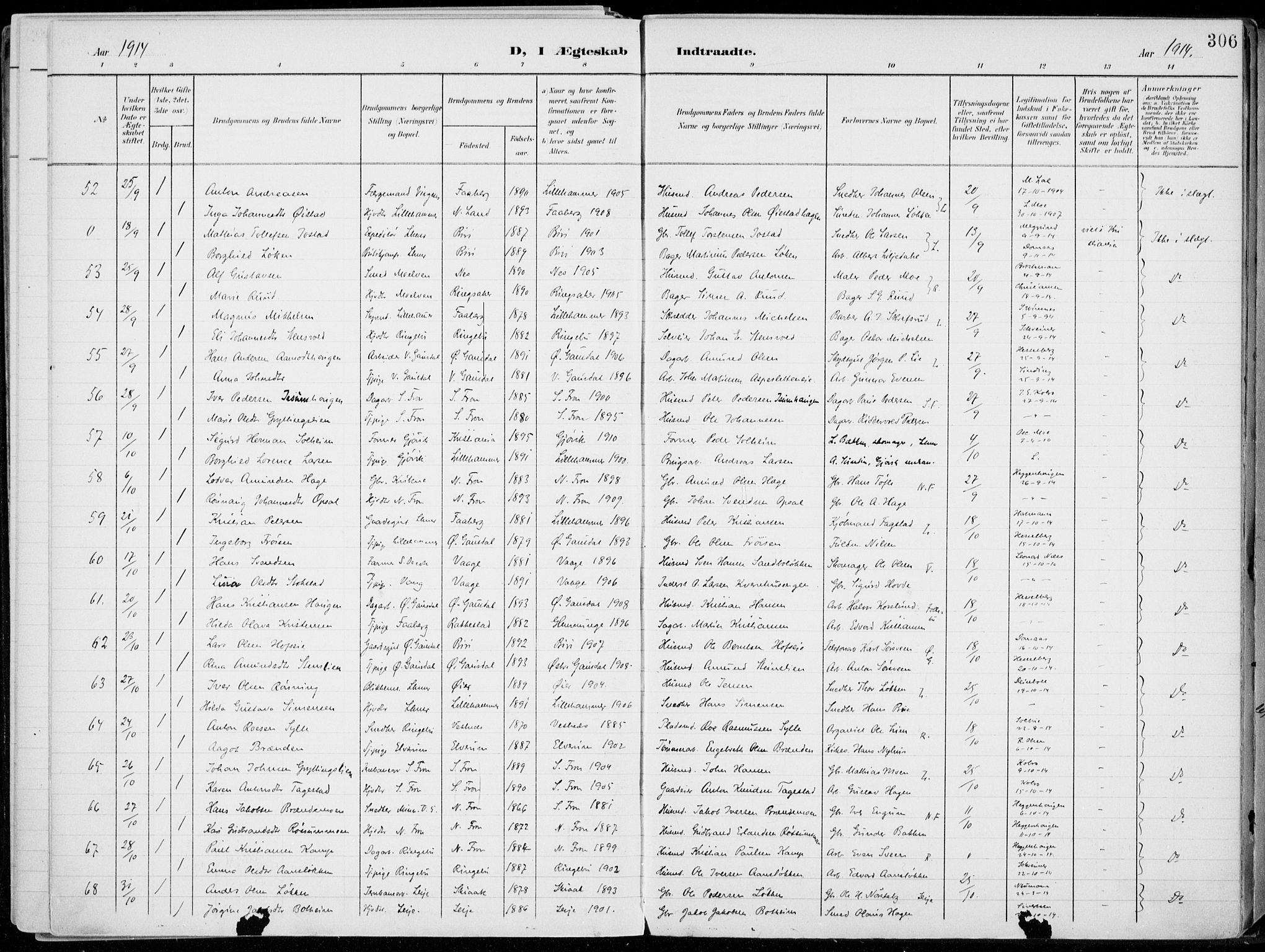 Lillehammer prestekontor, AV/SAH-PREST-088/H/Ha/Haa/L0001: Parish register (official) no. 1, 1901-1916, p. 306