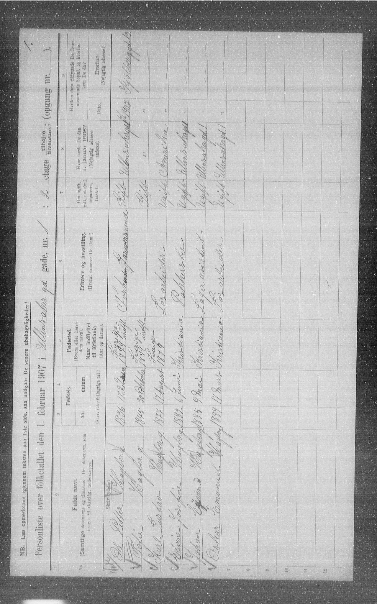 OBA, Municipal Census 1907 for Kristiania, 1907, p. 60341