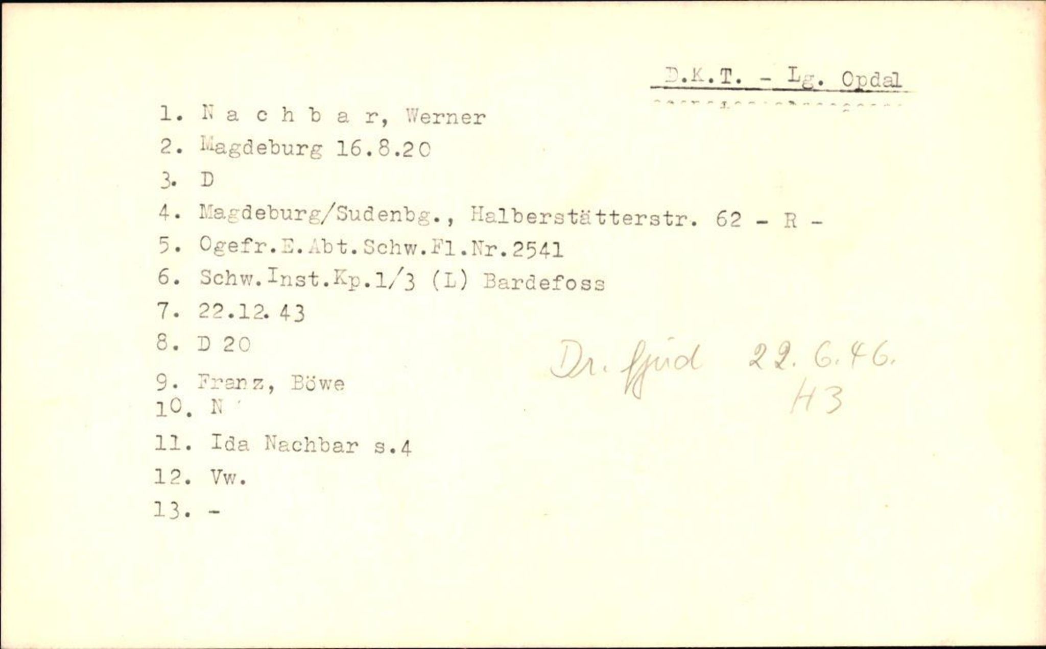 Hjemsendte tyskere , RA/RAFA-6487/D/Db/L0020: Mülzet-Paülisch, 1945-1947, p. 46