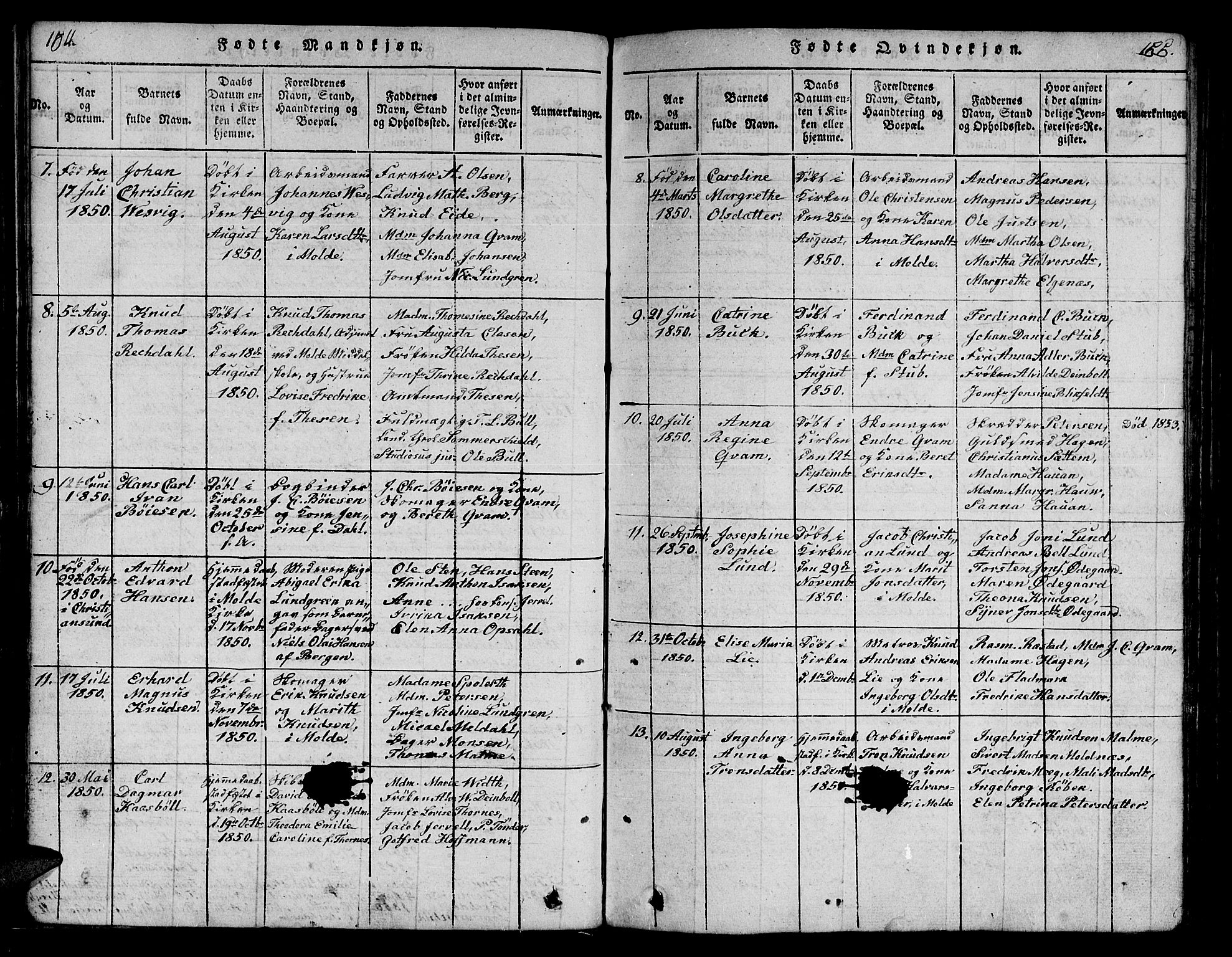 Ministerialprotokoller, klokkerbøker og fødselsregistre - Møre og Romsdal, SAT/A-1454/558/L0700: Parish register (copy) no. 558C01, 1818-1868, p. 154-155