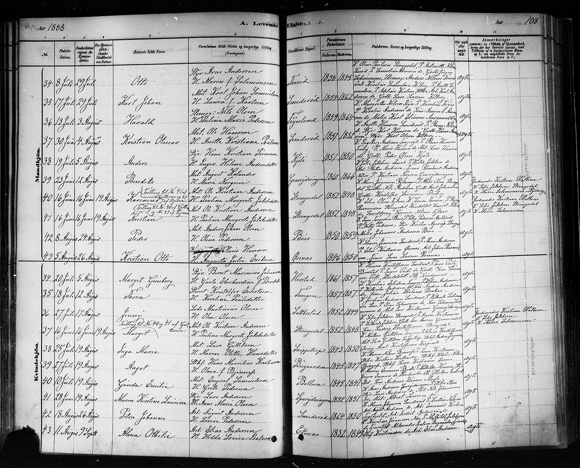 Nøtterøy kirkebøker, AV/SAKO-A-354/F/Fa/L0008: Parish register (official) no. I 8, 1878-1893, p. 108