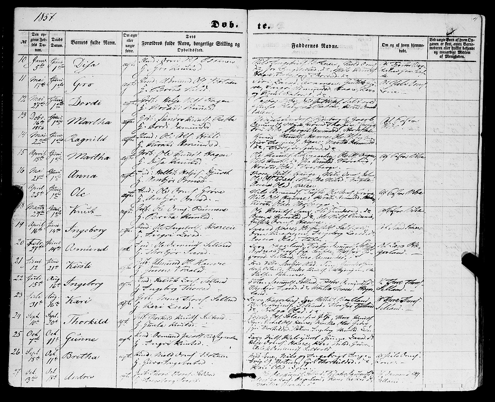 Røldal sokneprestembete, SAB/A-100247: Parish register (official) no. A 3, 1856-1870, p. 4