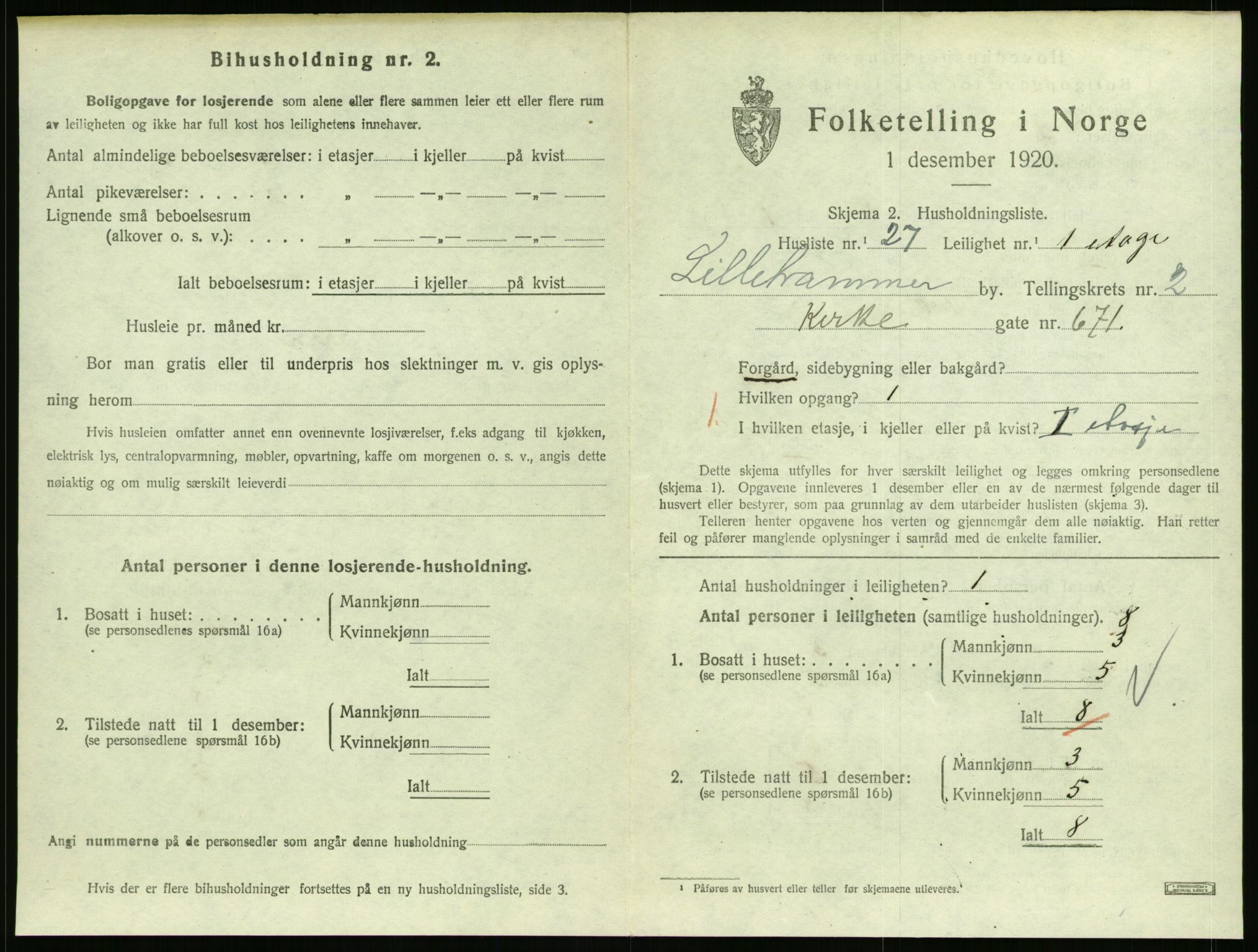 SAH, 1920 census for Lillehammer, 1920, p. 1608